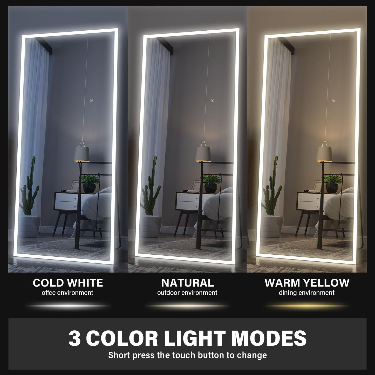 CASSILANDO Full Length Mirror165X60cm Arched Mirror, Black Floor Mirror with Standing Full Body Mirrors Hanging or Leaning Against Wall, for Cloakroom, Bedroom, Livingroom (Black)