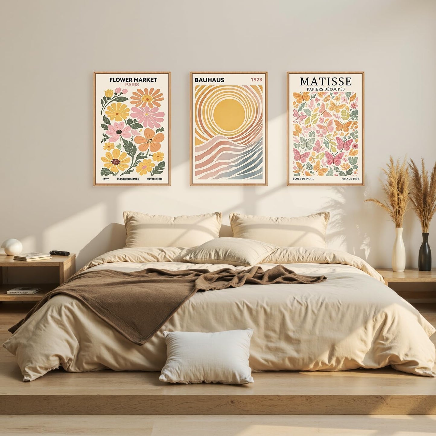 Framed Canvas Wall Art Prints, Set of 3 Mid Century Modern Wall Decor