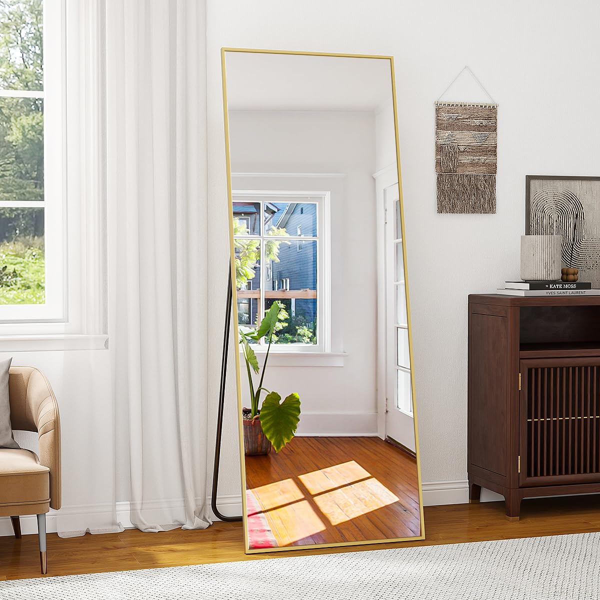 Koonmi 76x171 cm Mirror Full Length - Minimalist Modern Full Body Floor Length Mirror - Standing, Hanging, Leaning for Living Room, Black