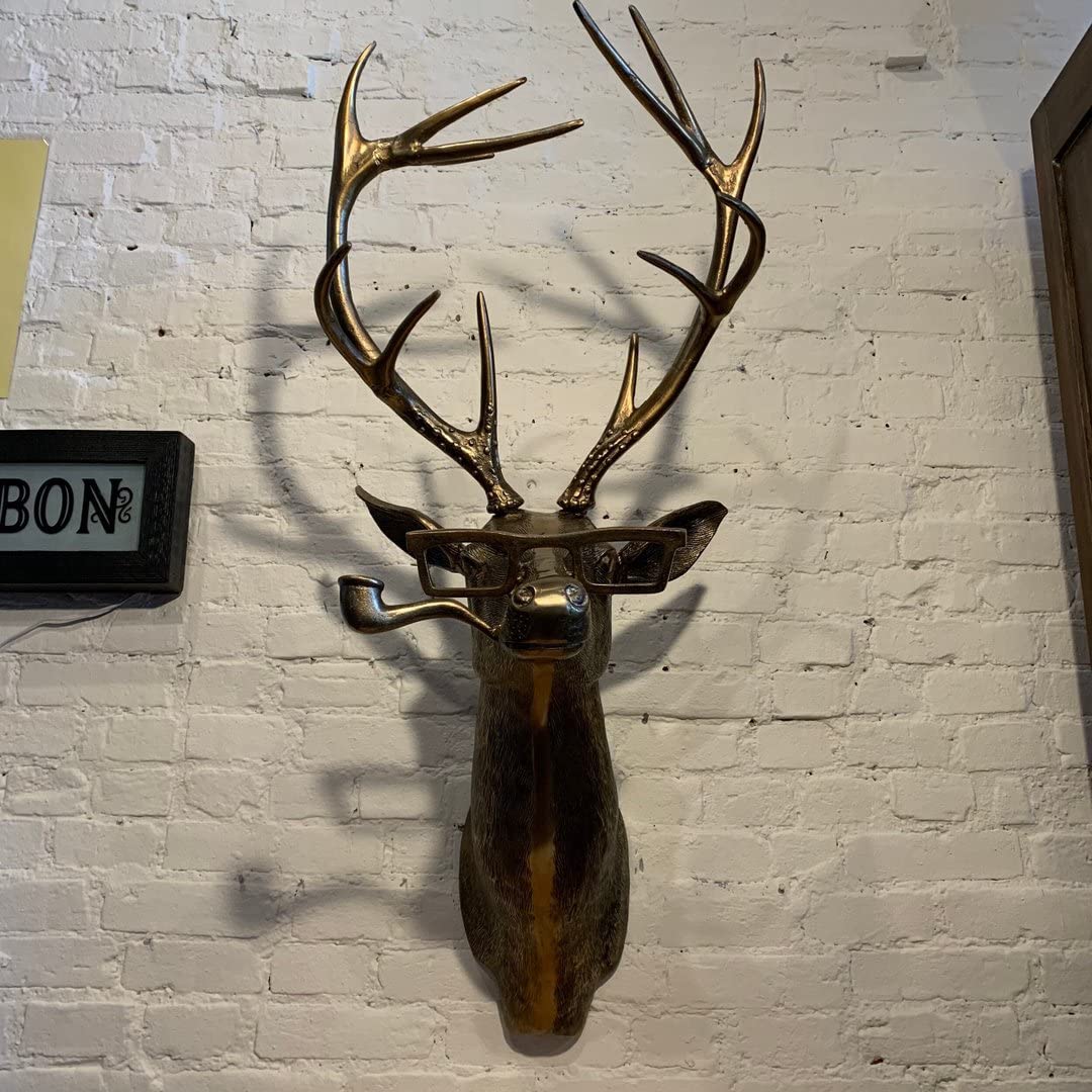 3D head Wall Mount Ornament, Animal Heads for Wall Art Hanging Sculptures, Small Metal Wall Resin Art Wall Decor Ornament Waterproof Bronzed Resin Decorations for Home (deer head)