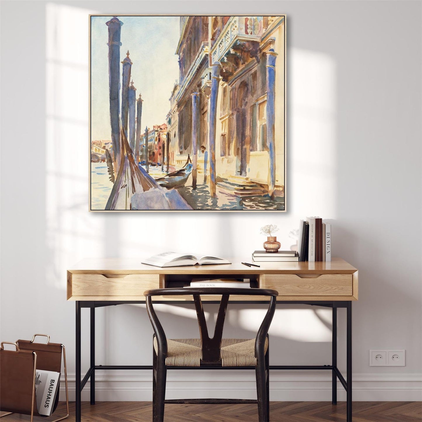 Wallfillers Large John Singer Sargeant Wall Art Framed Canvas Print of Famous Gondola Moorings Venice Painting (100cm x 100cm)