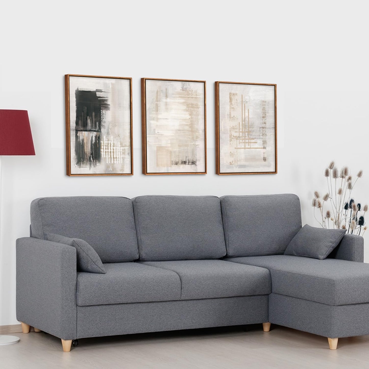 Framed Canvas Wall Art Prints, Set of 3 Mid Century Modern Wall Decor