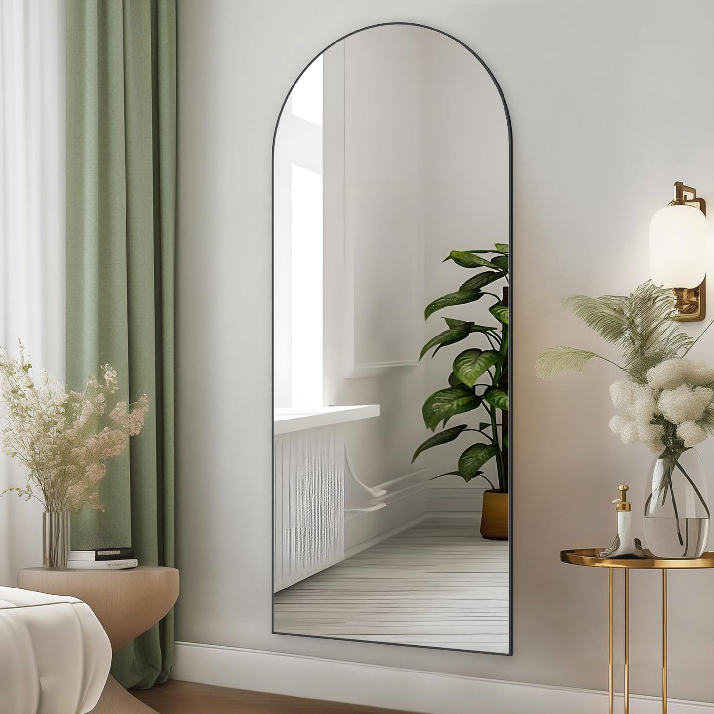 CASSILANDO Full Length Mirror165X60cm Arched Mirror, Black Floor Mirror with Standing Full Body Mirrors Hanging or Leaning Against Wall, for Cloakroom, Bedroom, Livingroom (Black)