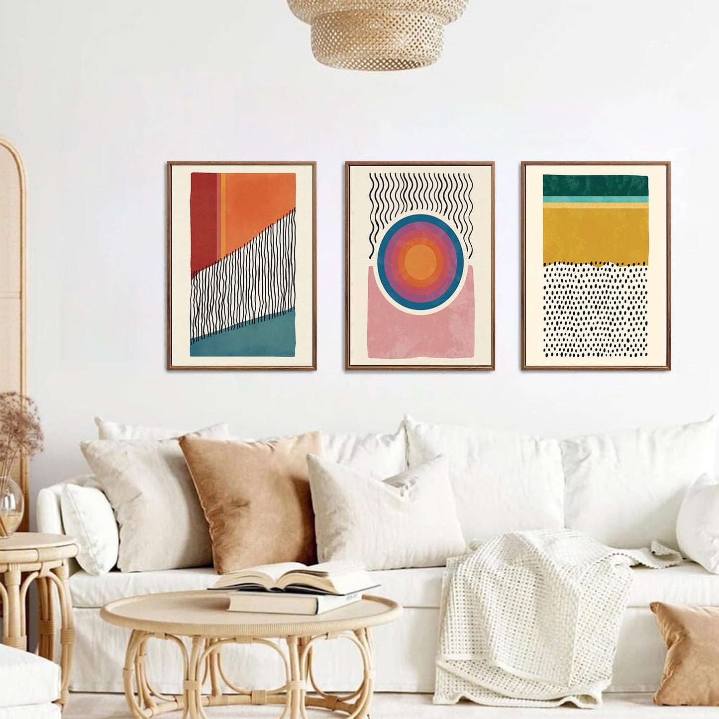 Framed Canvas Wall Art Prints, Set of 3 Mid Century Modern Wall Decor