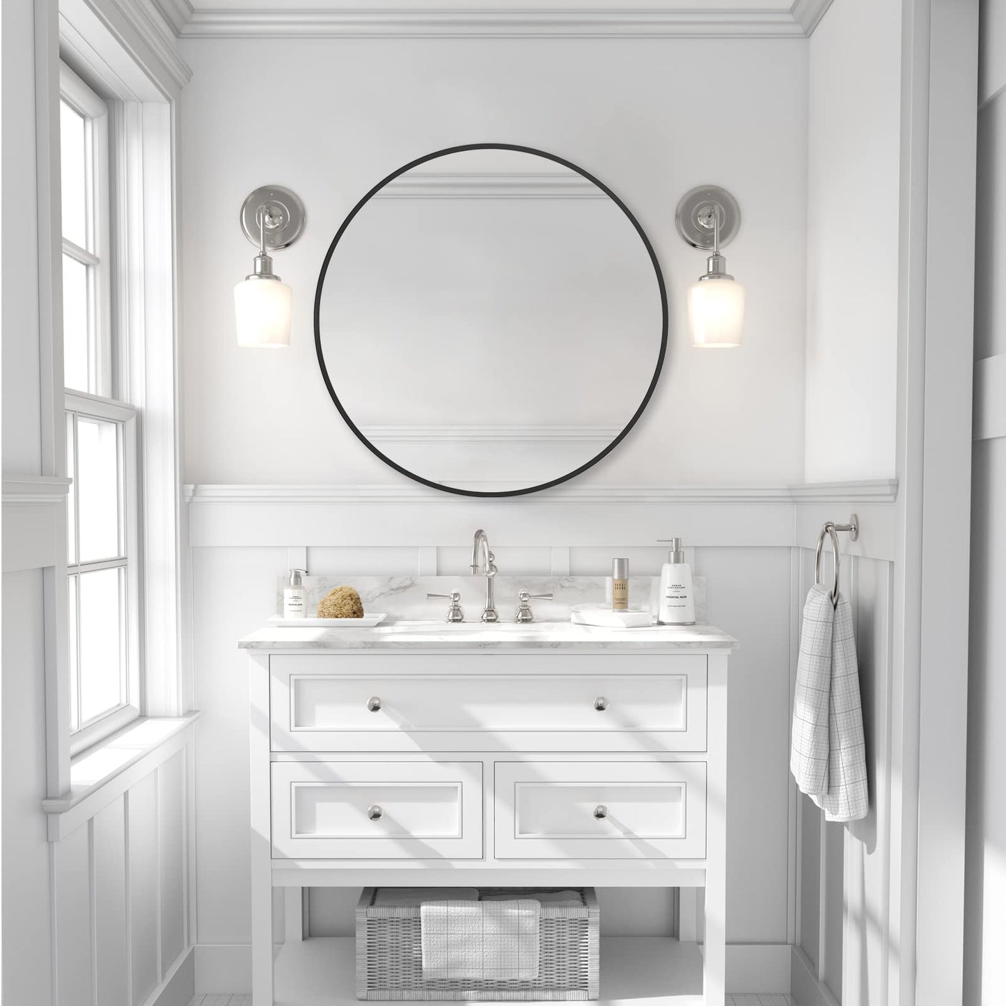 zenmag Round Mirror, 60x60 cm Metal Framed, Large Bathroom, Circle Hanging, Gold Wall for Living Room, Bedroom, Entryway Decor