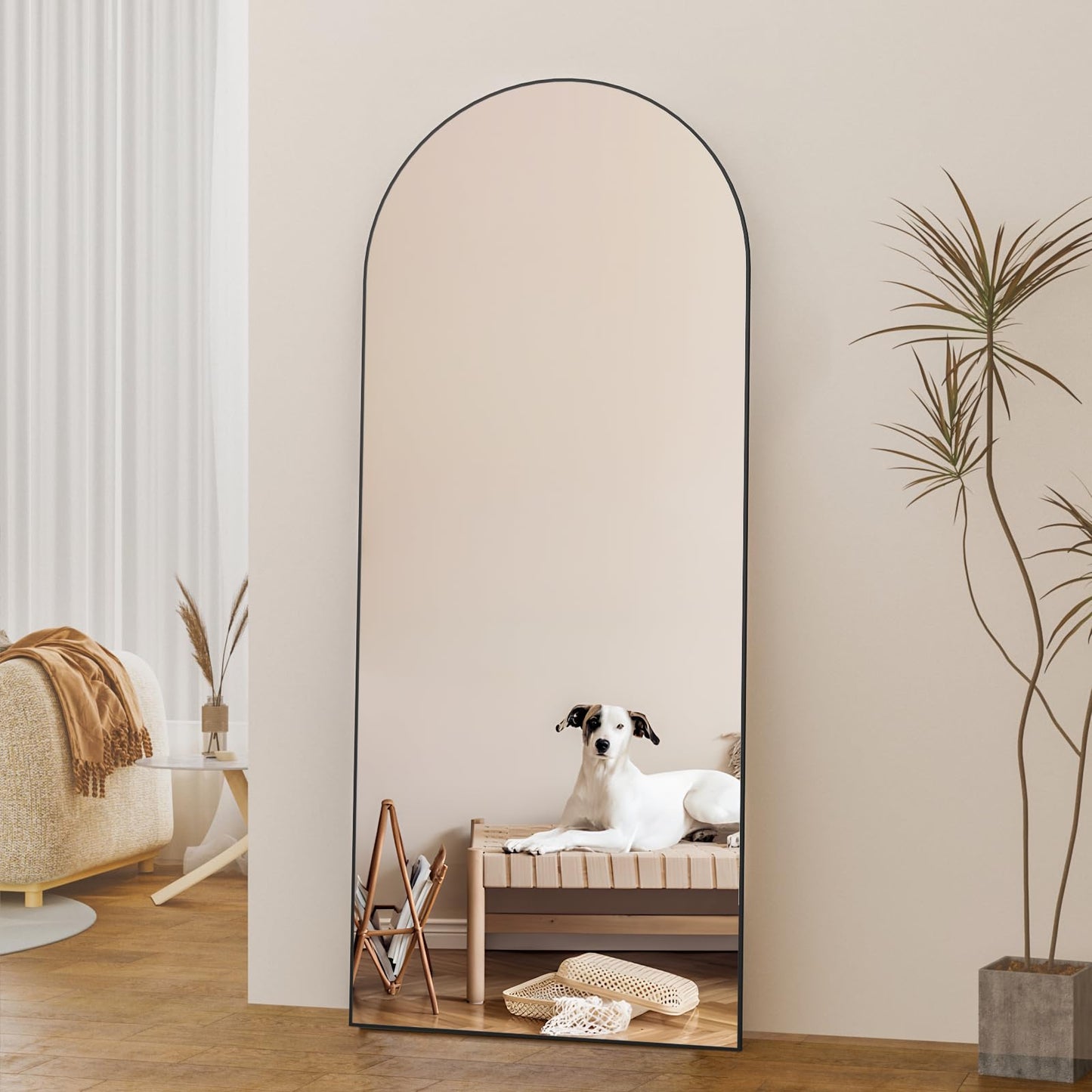 CASSILANDO Full Length Mirror165X60cm Arched Mirror, Black Floor Mirror with Standing Full Body Mirrors Hanging or Leaning Against Wall, for Cloakroom, Bedroom, Livingroom (Black)