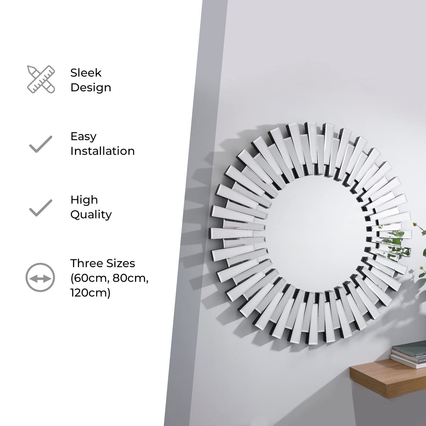 Furniturebox UK Round Wall Mirror - Silver Circle Mirror (60x60cm)