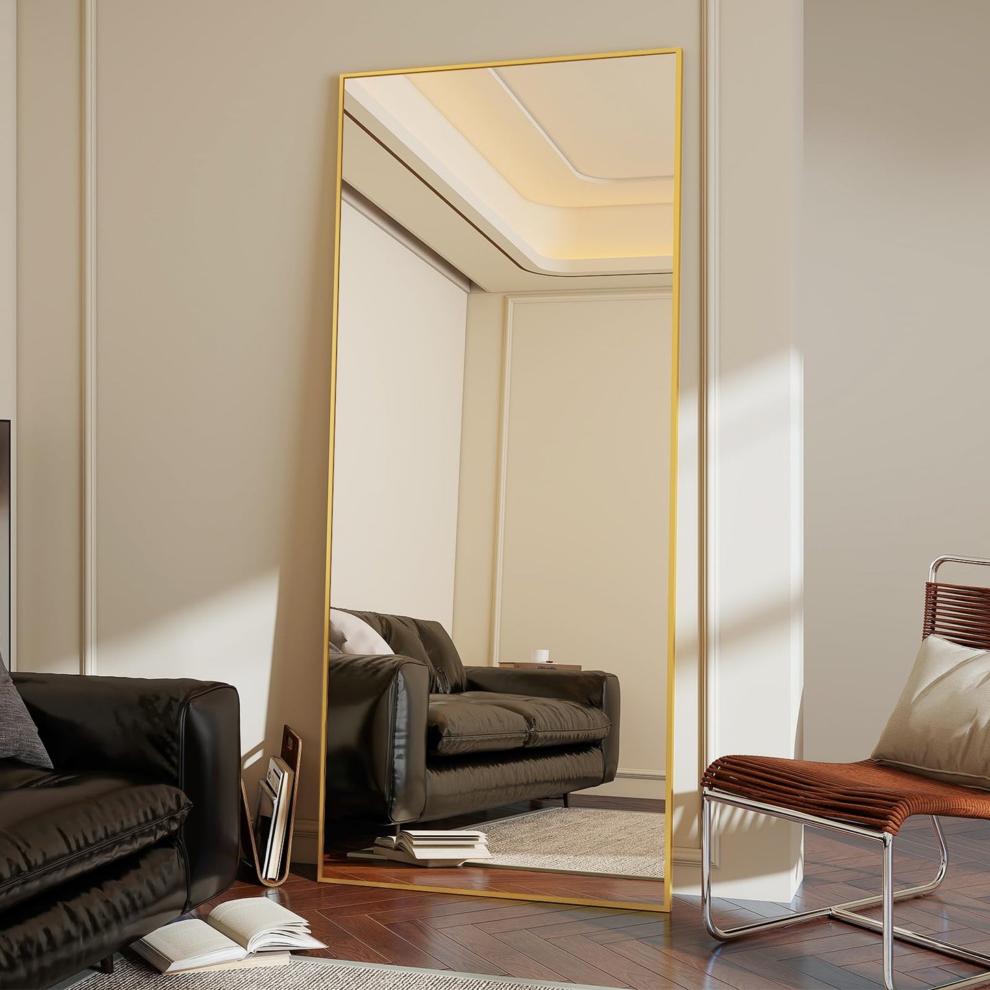 Koonmi 76x171 cm Mirror Full Length - Minimalist Modern Full Body Floor Length Mirror - Standing, Hanging, Leaning for Living Room, Black