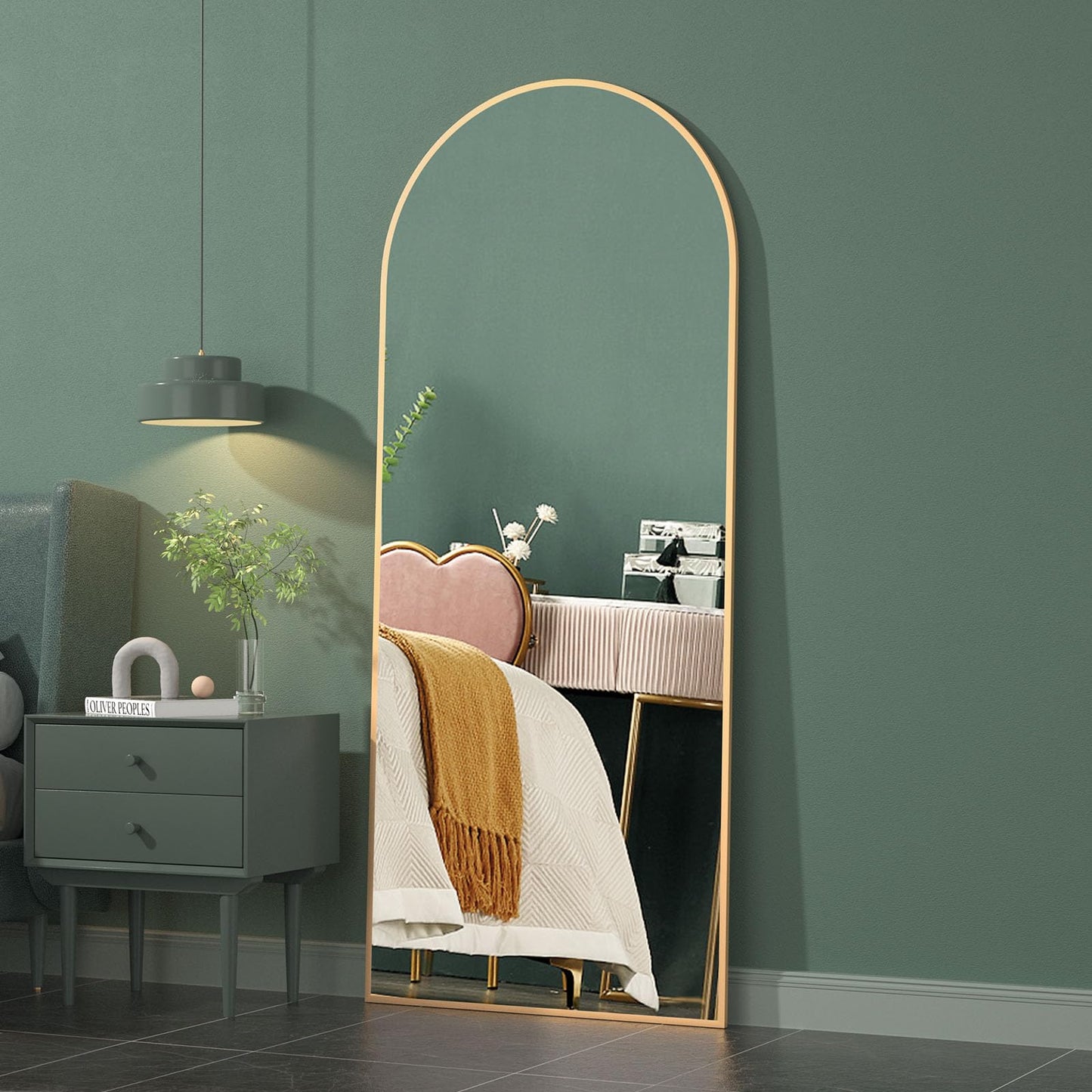 CASSILANDO Full Length Mirror165X60cm Arched Mirror, Black Floor Mirror with Standing Full Body Mirrors Hanging or Leaning Against Wall, for Cloakroom, Bedroom, Livingroom (Black)