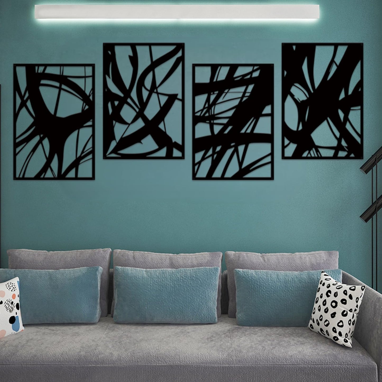 ruelen Wall Decor 2 Pcs Metal Leaf Wall Art, Modern Minimalist Black Metal Leaf Hanging Decor Rustic Farmhouse Wall Decor for Home Living Room Bedroom Bathroom Hallway Office