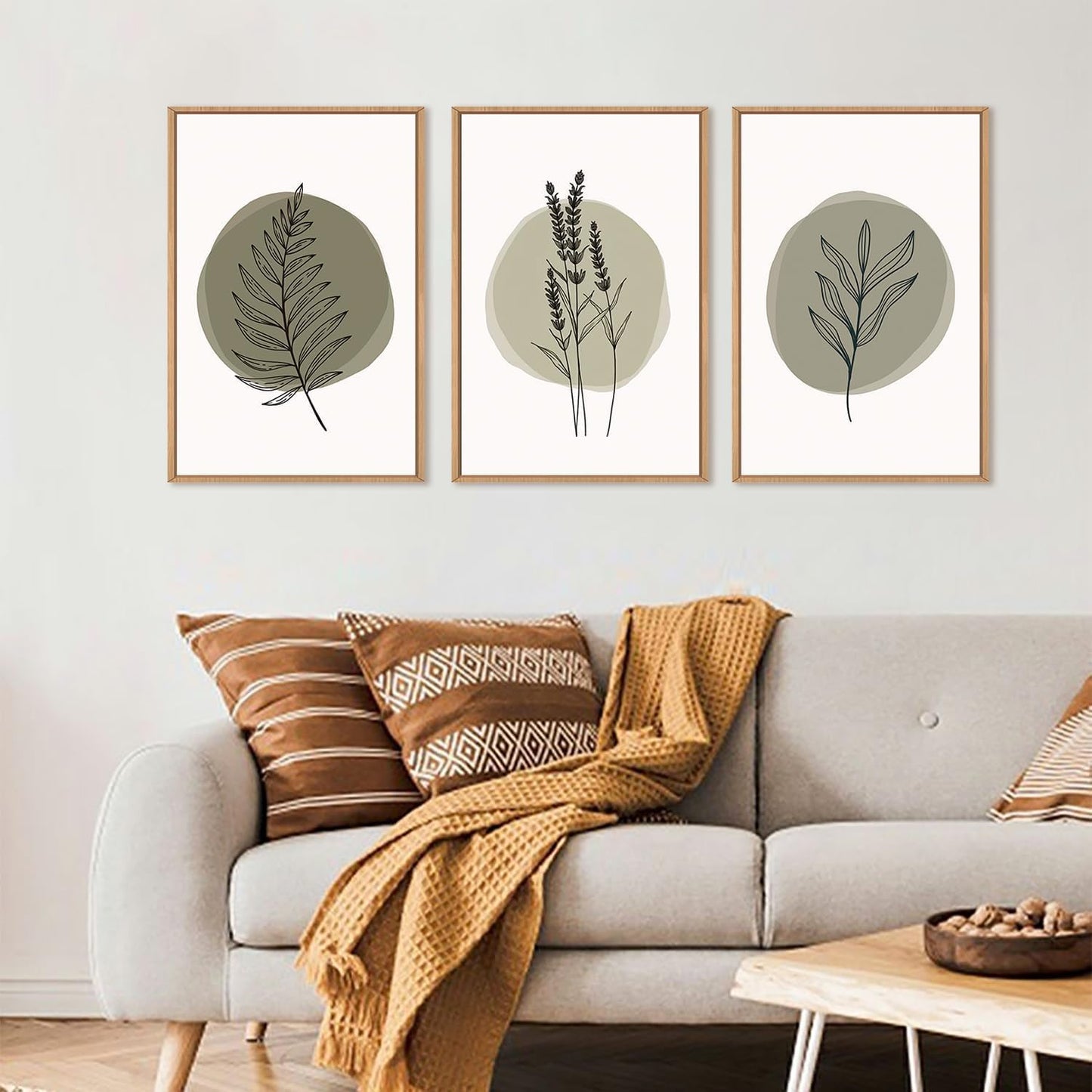 Framed Canvas Wall Art Prints, Set of 3 Mid Century Modern Wall Decor