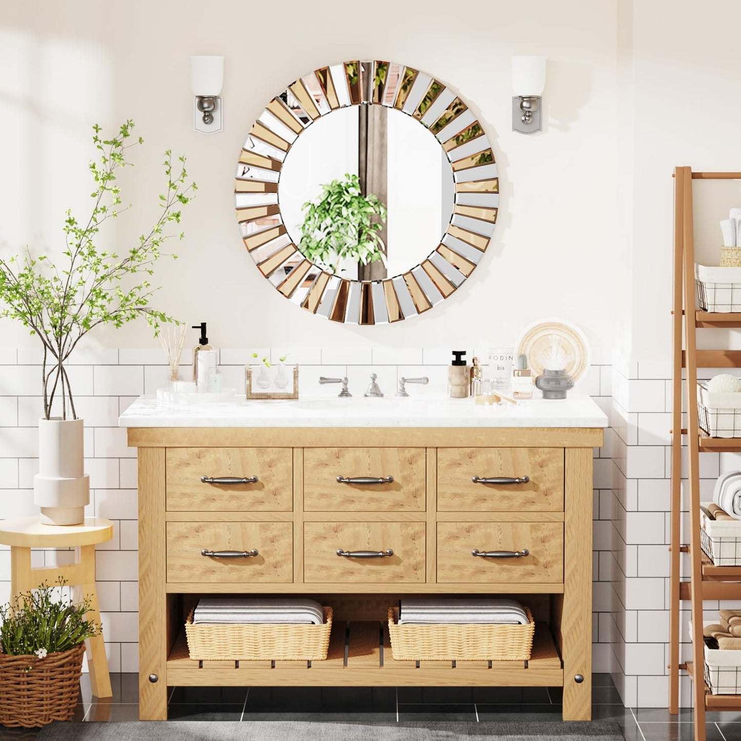 Hallway Art Wall Mirror Decorative: Round Golden and Silver Hung Mirrors 60cm 80cm
