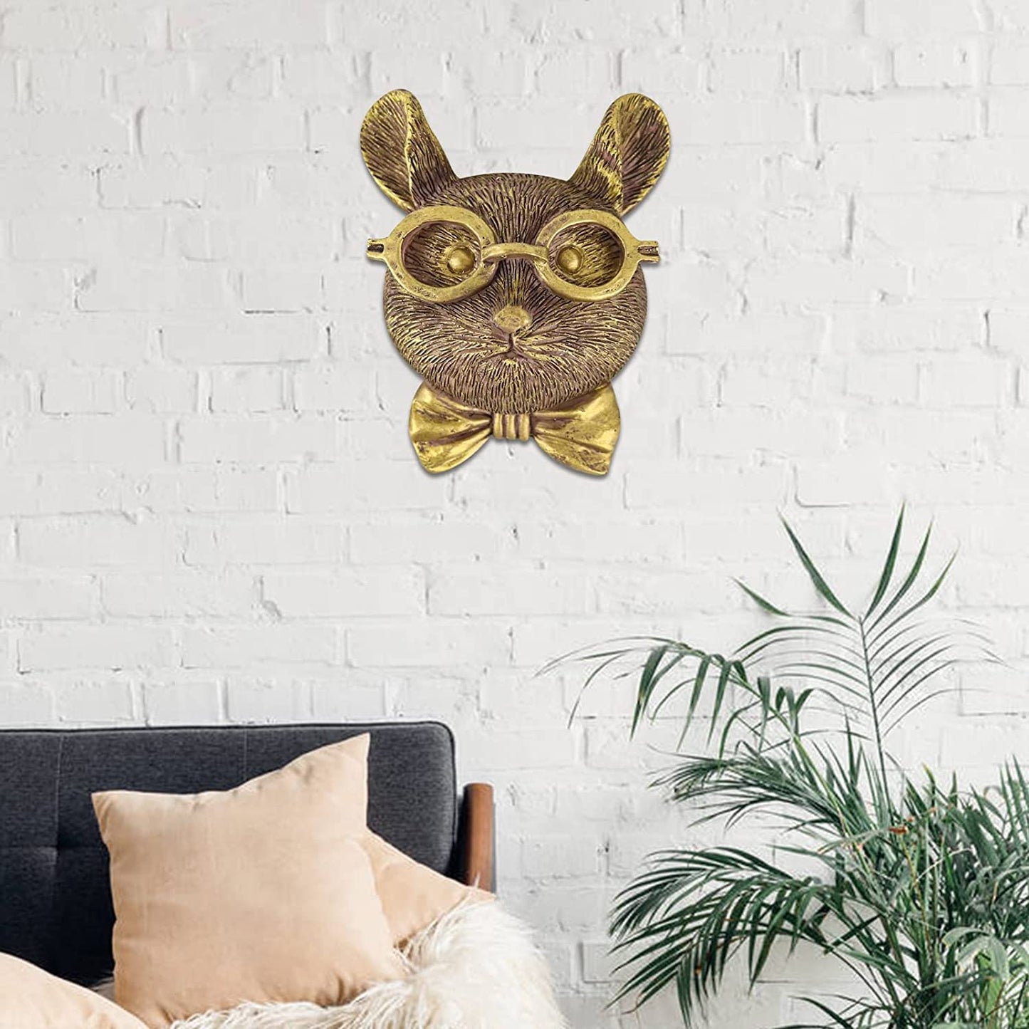 3D head Wall Mount Ornament, Animal Heads for Wall Art Hanging Sculptures, Small Metal Wall Resin Art Wall Decor Ornament Waterproof Bronzed Resin Decorations for Home (deer head)