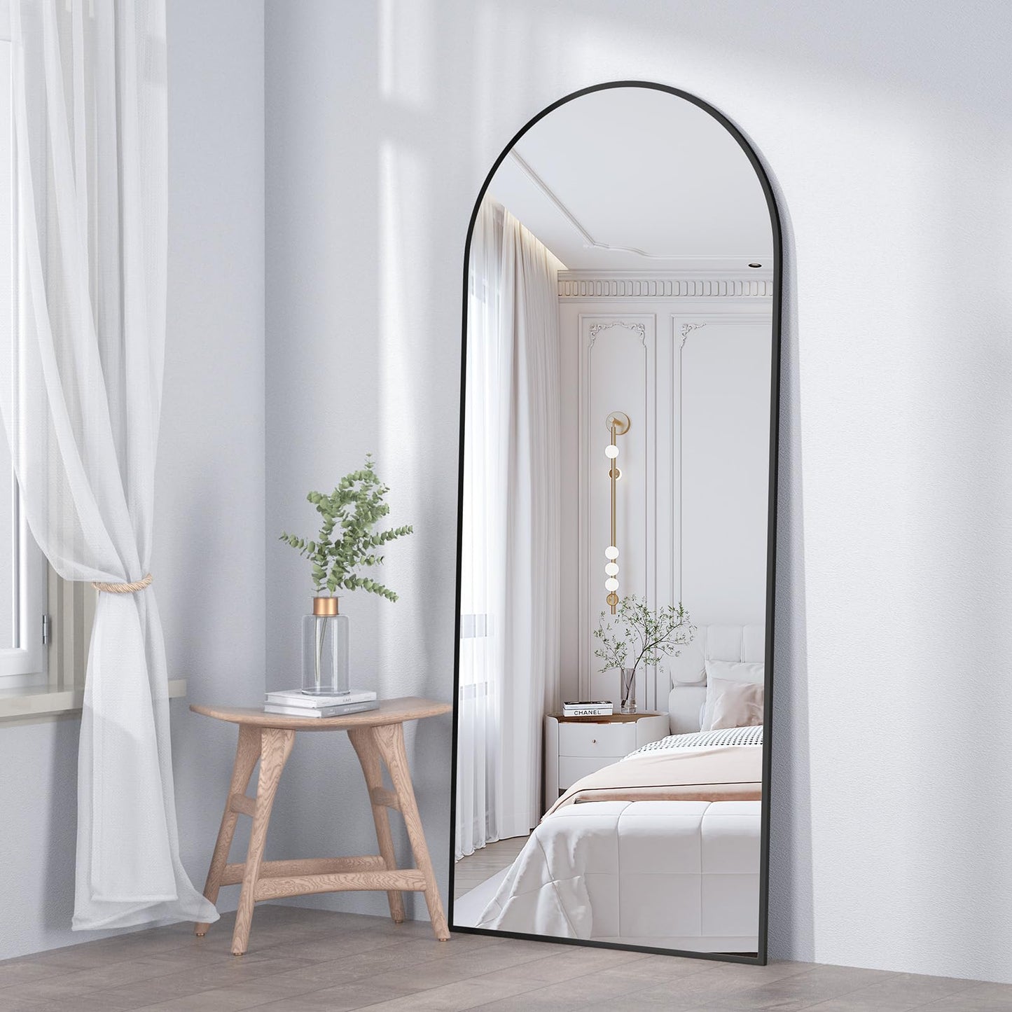 CASSILANDO Full Length Mirror165X60cm Arched Mirror, Black Floor Mirror with Standing Full Body Mirrors Hanging or Leaning Against Wall, for Cloakroom, Bedroom, Livingroom (Black)