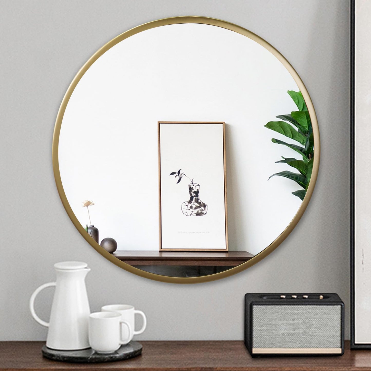 zenmag Round Mirror, 60x60 cm Metal Framed, Large Bathroom, Circle Hanging, Gold Wall for Living Room, Bedroom, Entryway Decor