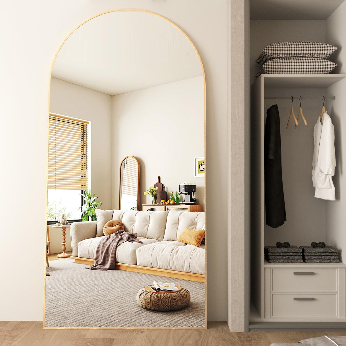 CASSILANDO Full Length Mirror165X60cm Arched Mirror, Black Floor Mirror with Standing Full Body Mirrors Hanging or Leaning Against Wall, for Cloakroom, Bedroom, Livingroom (Black)