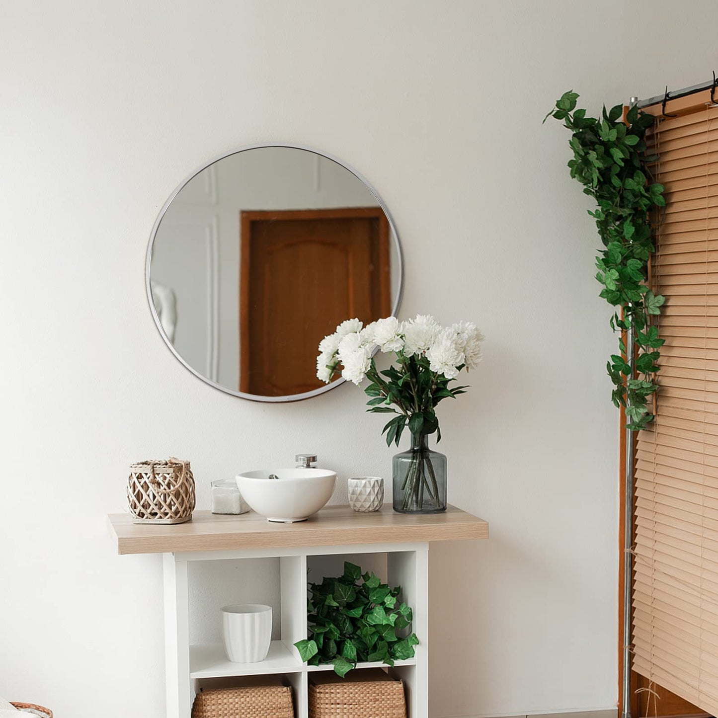 Warmiehomy Round Bathroom Mirror Wall Mounted Makeup Mirror with Frame for Bathroom Dressing Living Room Bedroom (Φ60cm, Gold)
