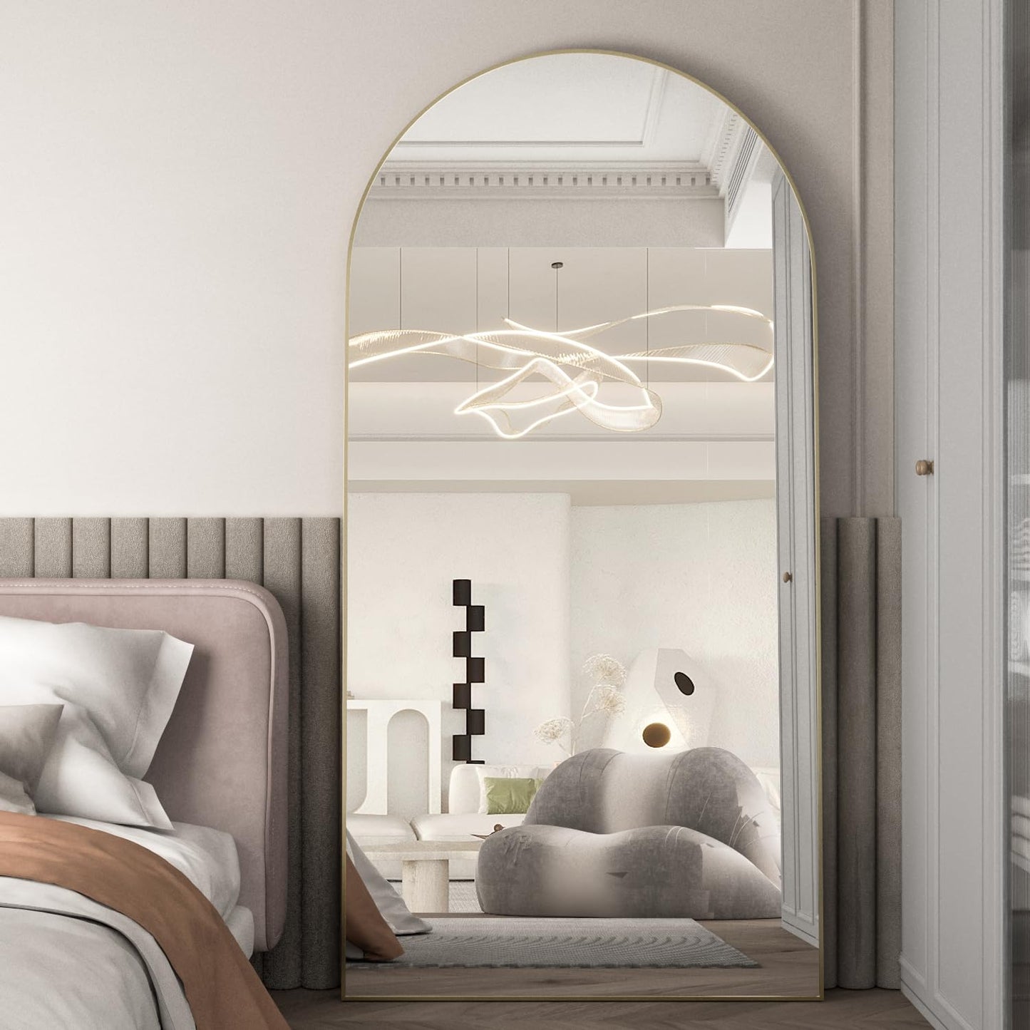CASSILANDO Full Length Mirror165X60cm Arched Mirror, Black Floor Mirror with Standing Full Body Mirrors Hanging or Leaning Against Wall, for Cloakroom, Bedroom, Livingroom (Black)