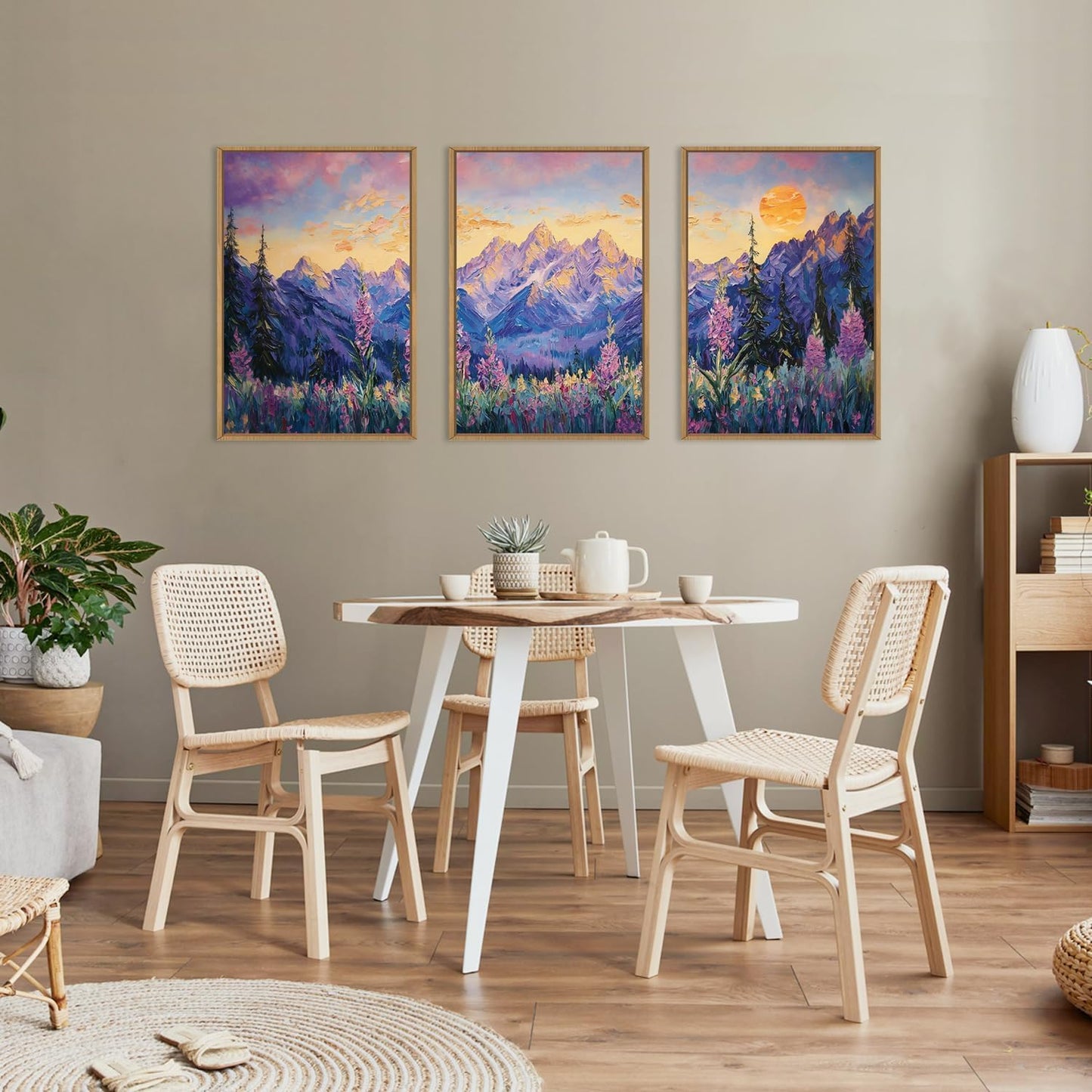 Framed Canvas Wall Art Prints, Set of 3 Mid Century Modern Wall Decor