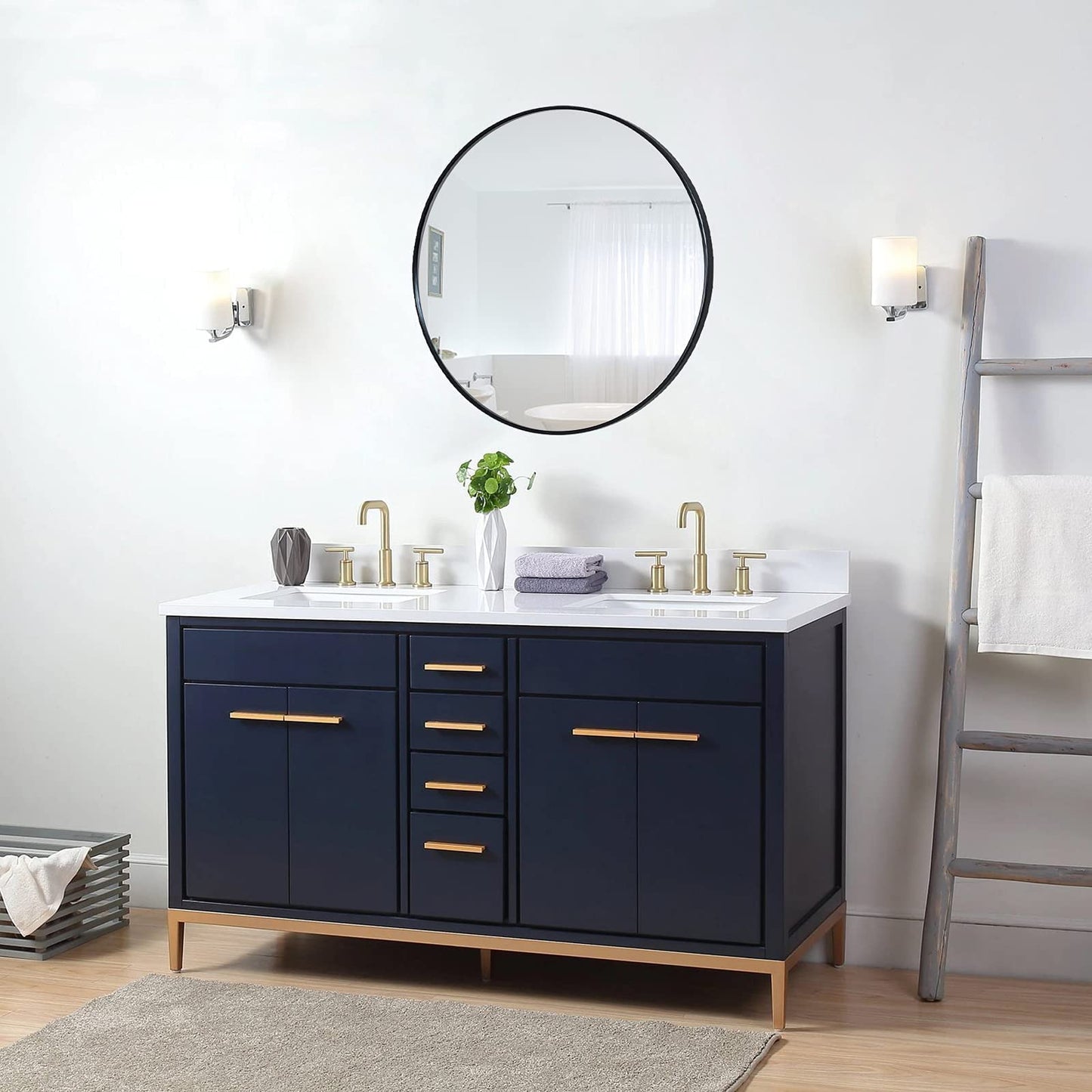 zenmag Round Mirror, 60x60 cm Metal Framed, Large Bathroom, Circle Hanging, Gold Wall for Living Room, Bedroom, Entryway Decor