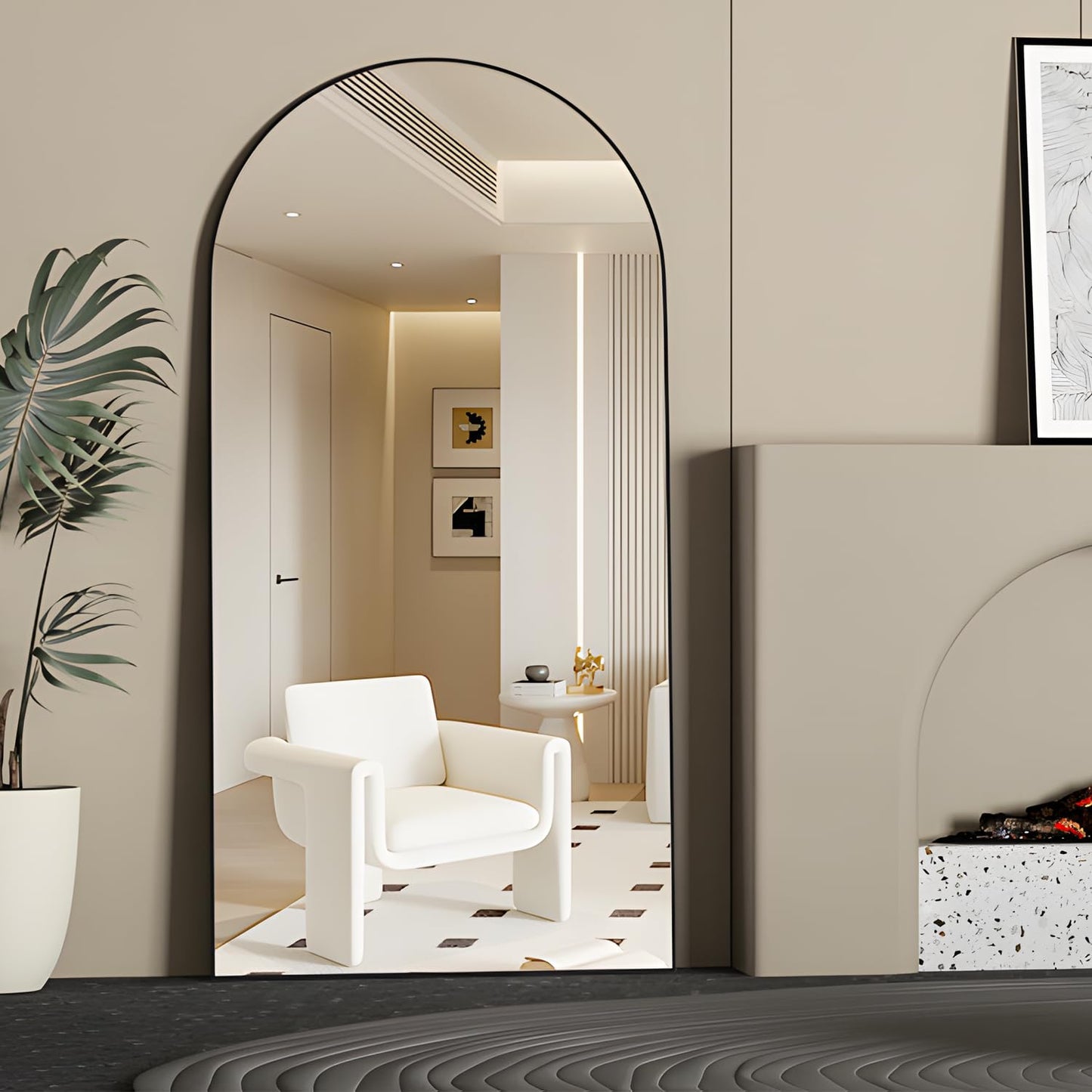 CASSILANDO Full Length Mirror165X60cm Arched Mirror, Black Floor Mirror with Standing Full Body Mirrors Hanging or Leaning Against Wall, for Cloakroom, Bedroom, Livingroom (Black)