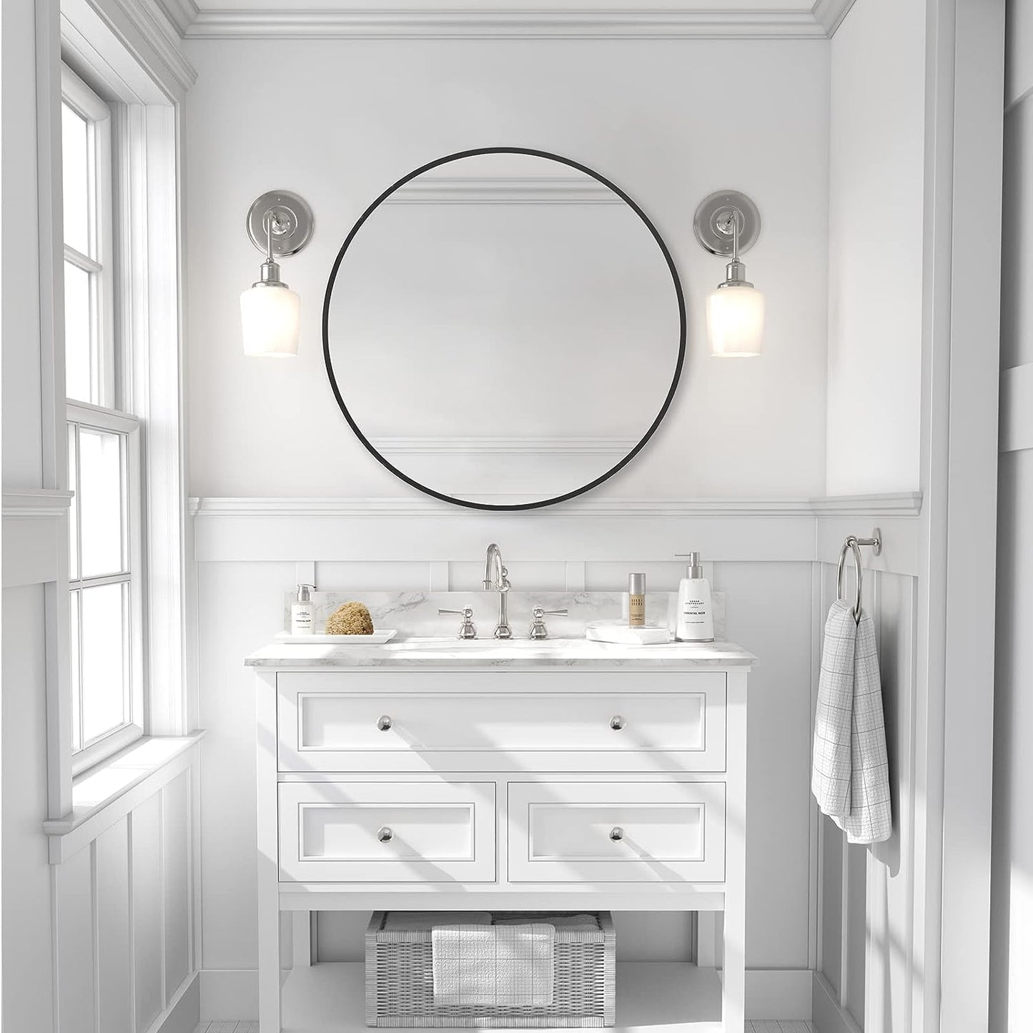 zenmag Round Mirror, 60x60 cm Metal Framed, Large Bathroom, Circle Hanging, Gold Wall for Living Room, Bedroom, Entryway Decor