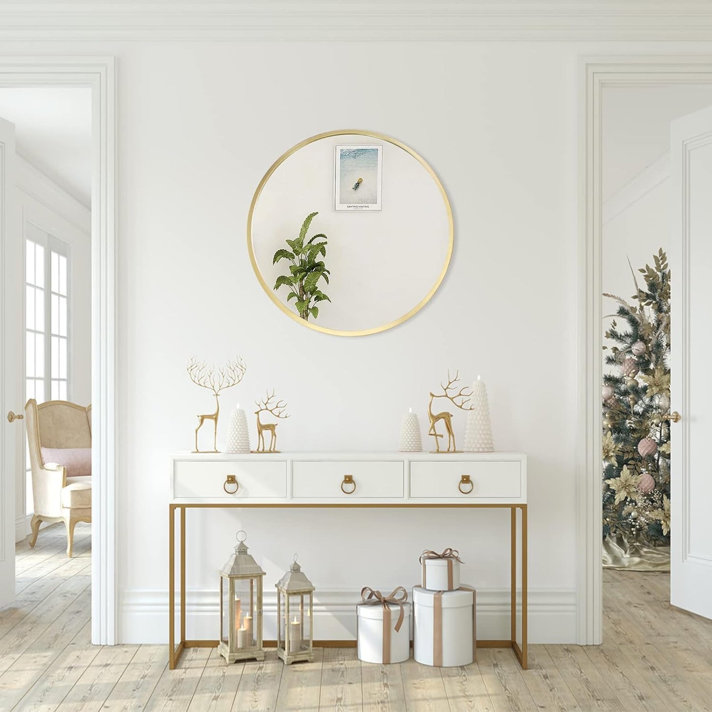 zenmag Round Mirror, 60x60 cm Metal Framed, Large Bathroom, Circle Hanging, Gold Wall for Living Room, Bedroom, Entryway Decor