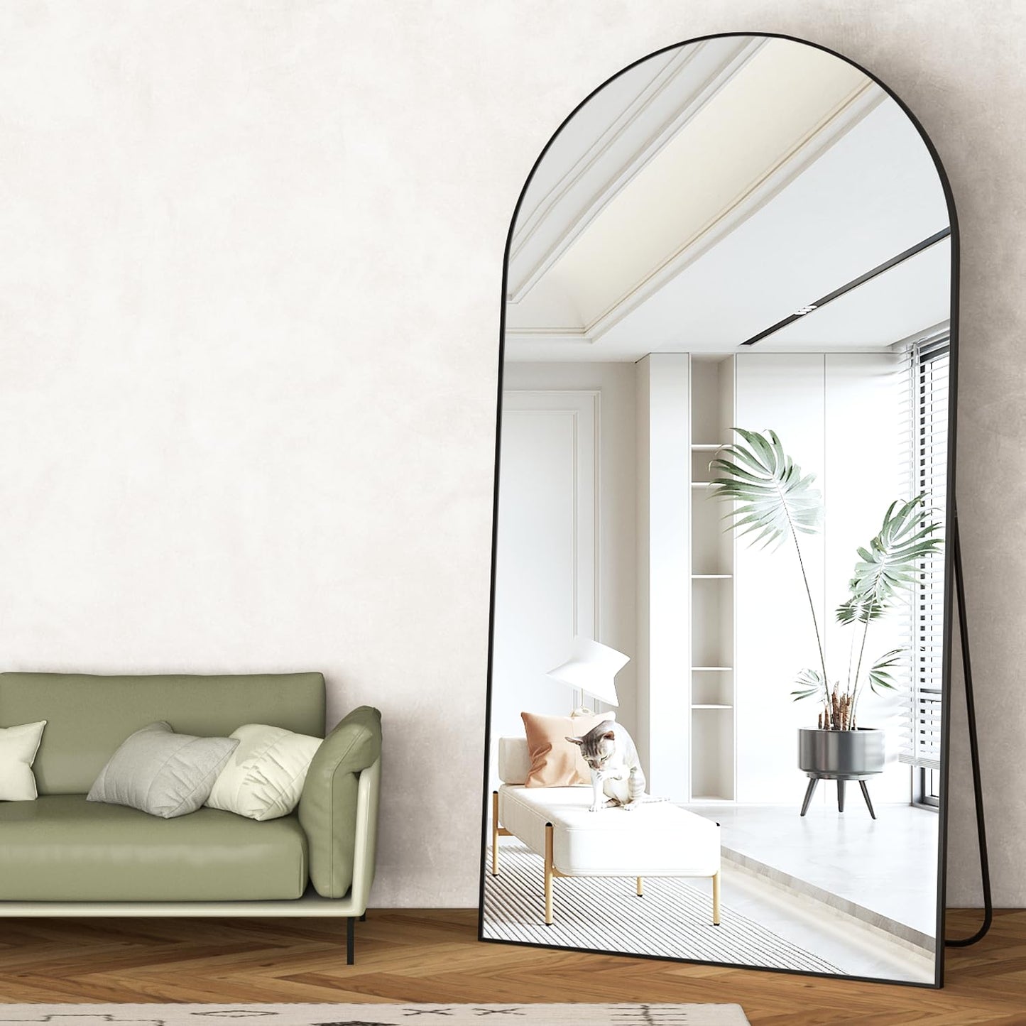 CASSILANDO Full Length Mirror165X60cm Arched Mirror, Black Floor Mirror with Standing Full Body Mirrors Hanging or Leaning Against Wall, for Cloakroom, Bedroom, Livingroom (Black)