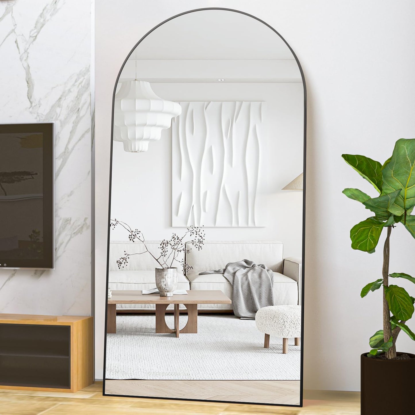 CASSILANDO Full Length Mirror165X60cm Arched Mirror, Black Floor Mirror with Standing Full Body Mirrors Hanging or Leaning Against Wall, for Cloakroom, Bedroom, Livingroom (Black)