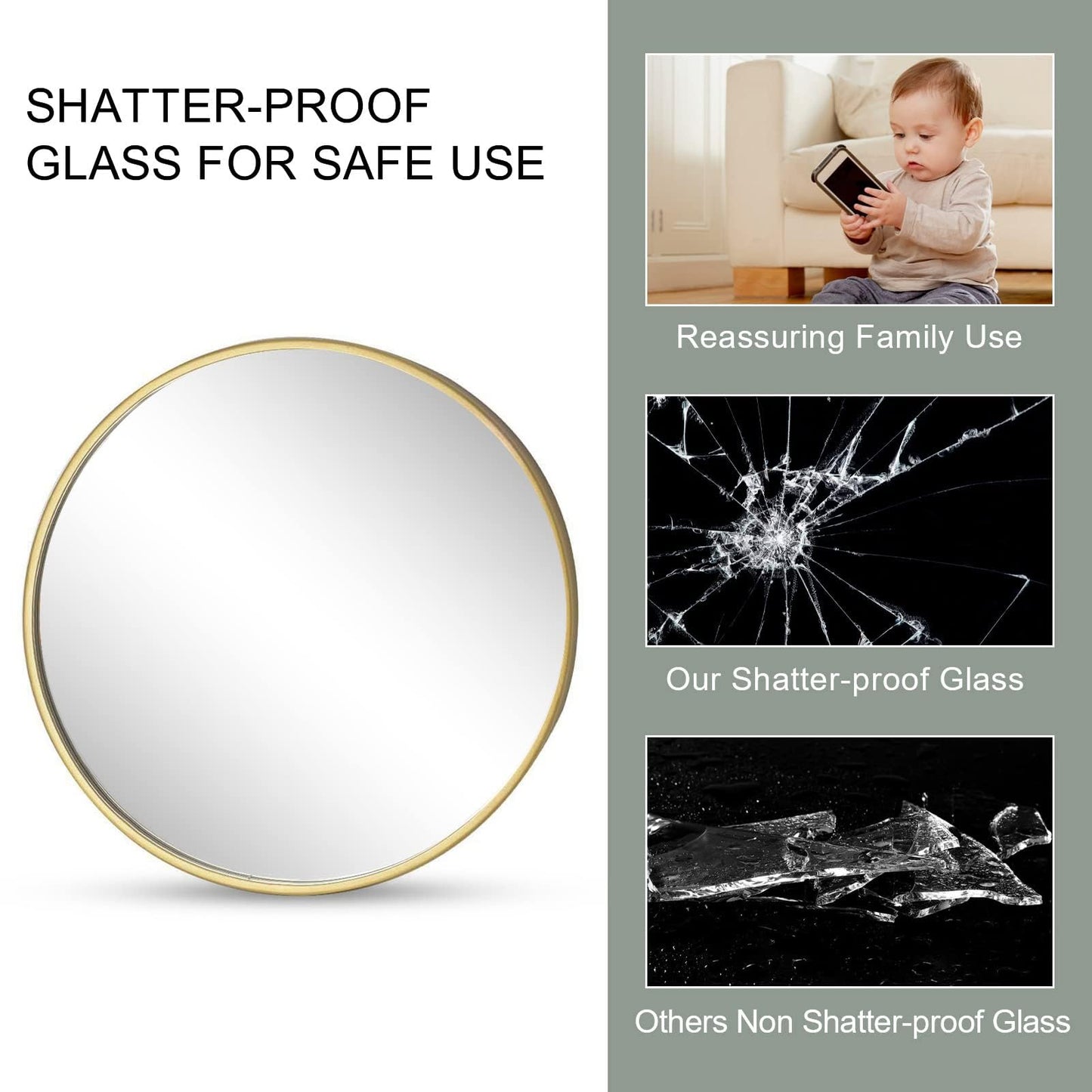 Holdfiturn 50cm Round Mirror,Large Modern Gold Copper Brushed Frame Wall Mirror,Metal Framed HD Glass Wall Mirror circle mirror for Makeup Bathroom Living Room Bedroom