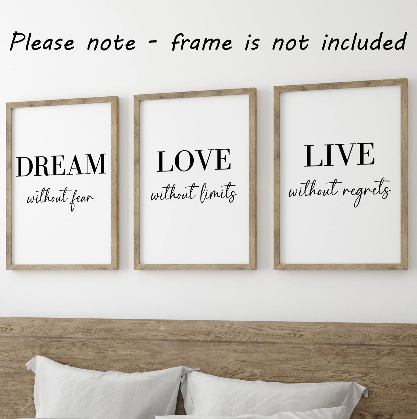 Dream Love Live Quotes set of 3 Unframed Prints, Home Decor Wall Art, Dream Without Fear, Love Without Limits, Live Without Regrets (A4)