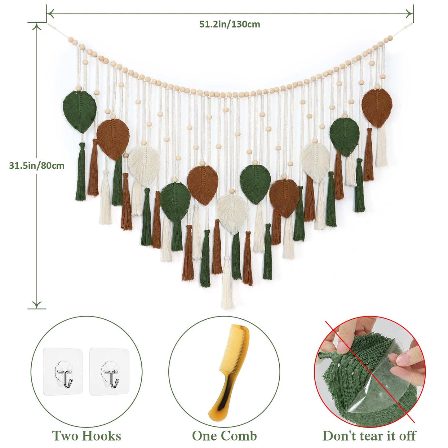 Dremisland Macrame Wall Hanging Large Boho Woven Tapestry Macrame Tassel Bead Art Cotton Rope Bohemian Wall Decor for Bedroom Living Room Apartment Backdrop