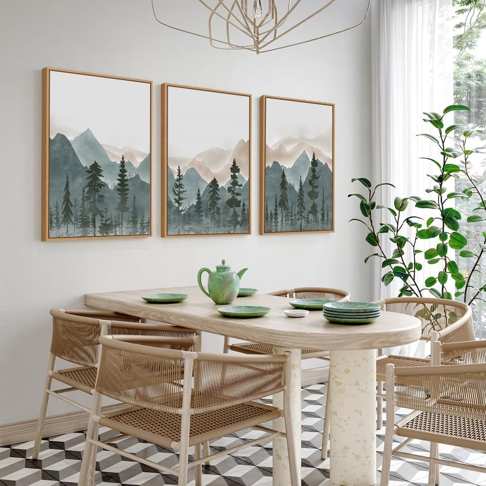 Framed Canvas Wall Art Prints, Set of 3 Mid Century Modern Wall Decor