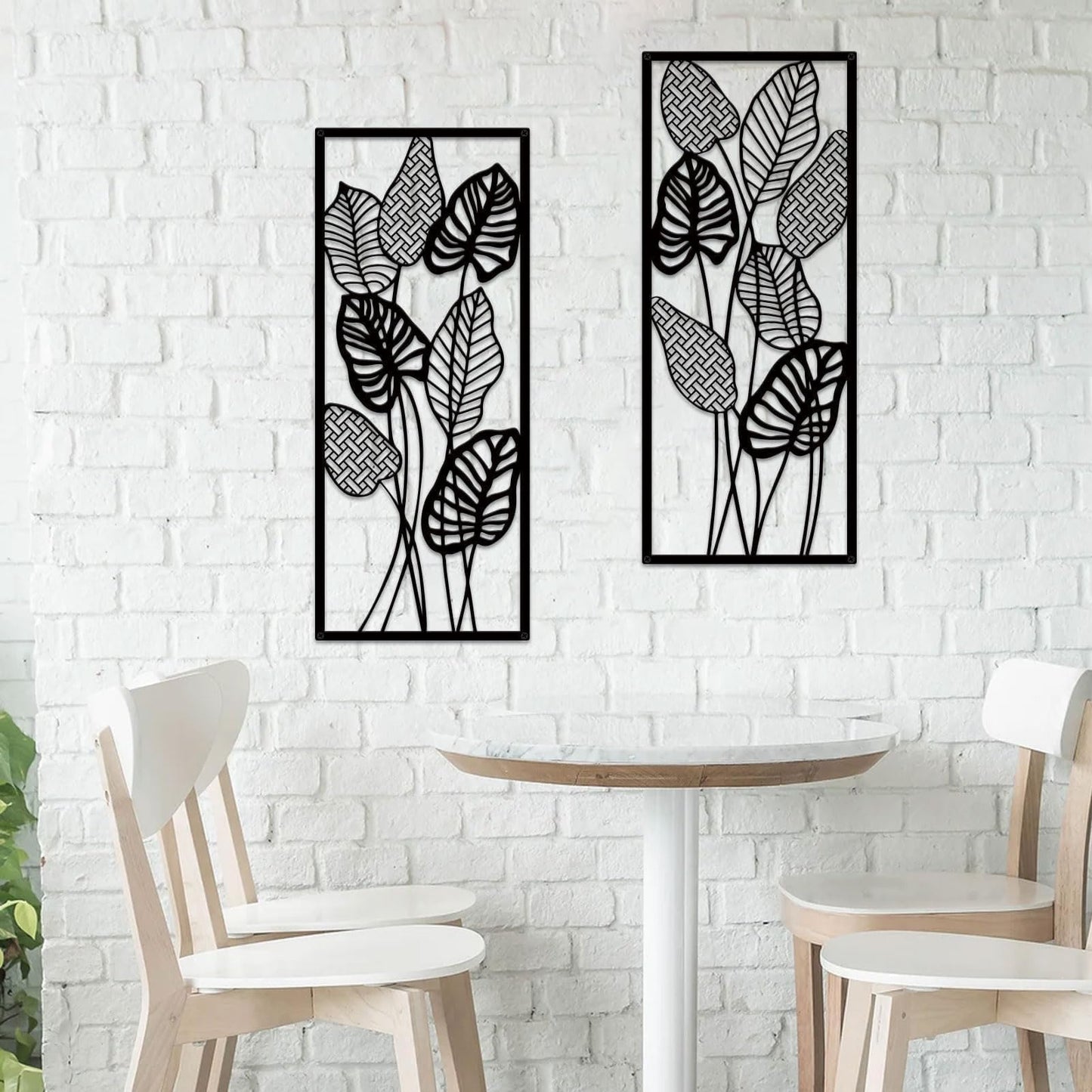 ruelen Wall Decor 2 Pcs Metal Leaf Wall Art, Modern Minimalist Black Metal Leaf Hanging Decor Rustic Farmhouse Wall Decor for Home Living Room Bedroom Bathroom Hallway Office