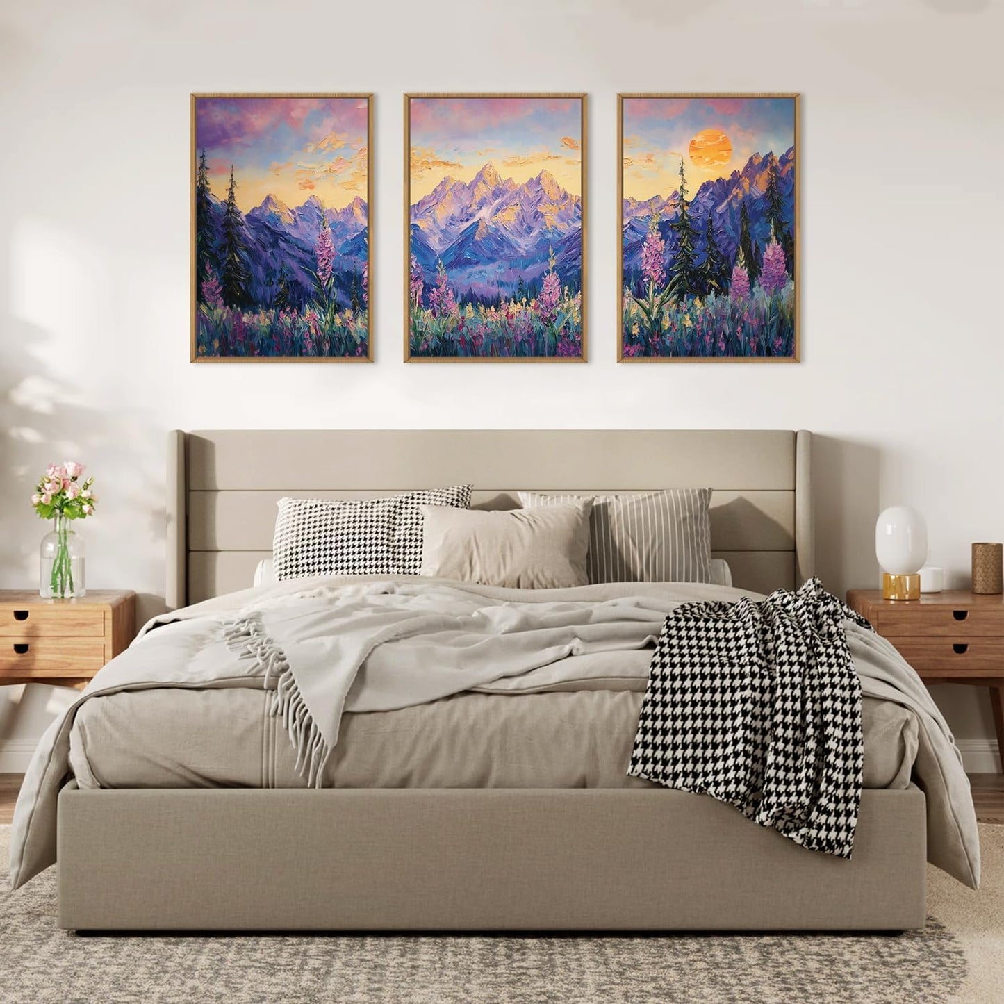 Framed Canvas Wall Art Prints, Set of 3 Mid Century Modern Wall Decor