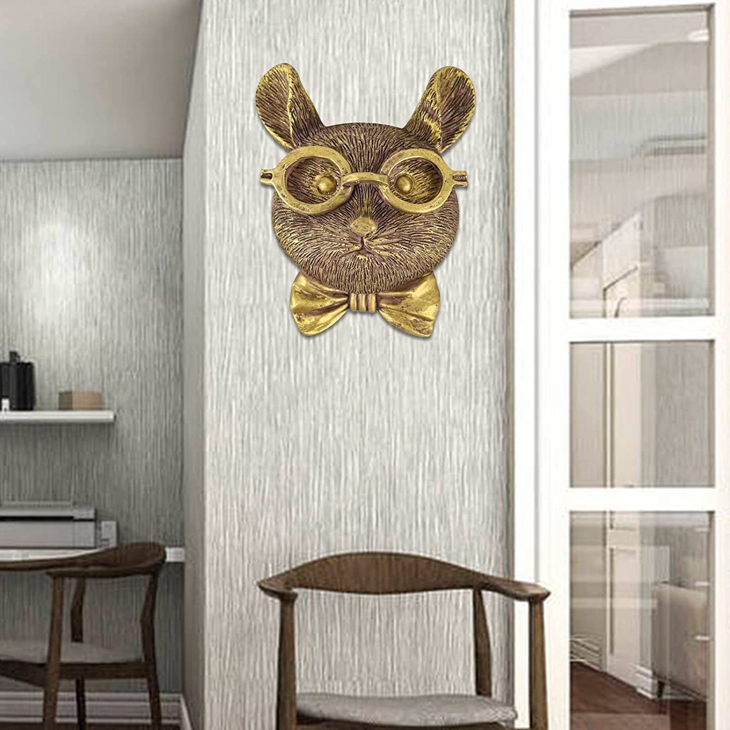 3D head Wall Mount Ornament, Animal Heads for Wall Art Hanging Sculptures, Small Metal Wall Resin Art Wall Decor Ornament Waterproof Bronzed Resin Decorations for Home (deer head)