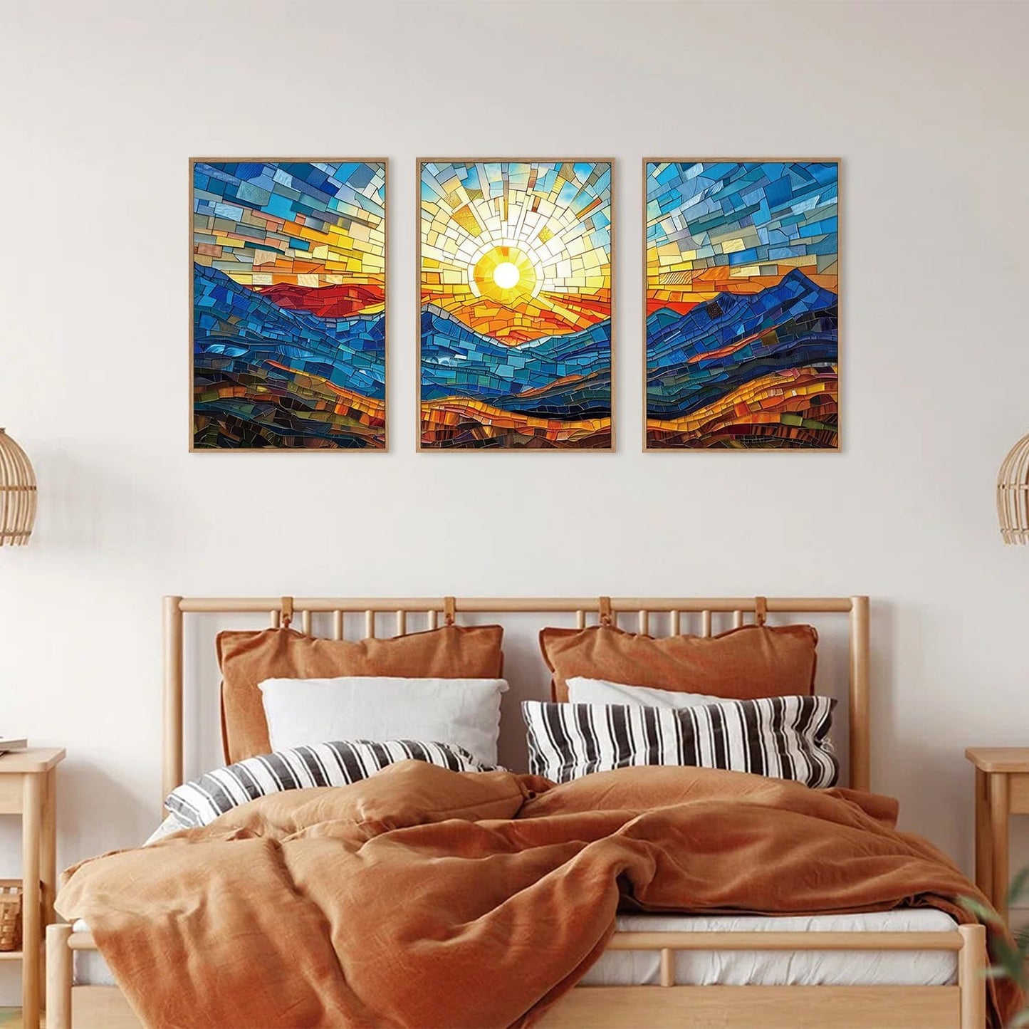 Framed Canvas Wall Art Prints, Set of 3 Mid Century Modern Wall Decor