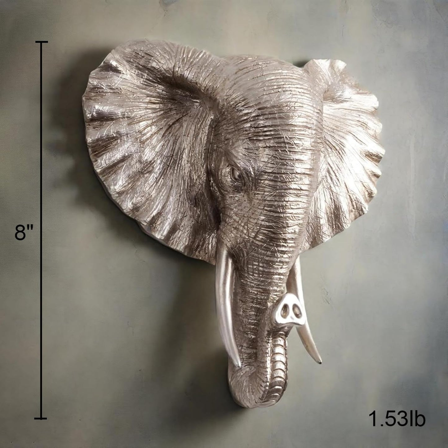 GUASDIE Animal Heads Wall Decor Resin Animals Sculptures Head Wall Hanging Elephant Statue Figurine for Wild Animal Lovers for Bathroom Living Room Bedroom Office