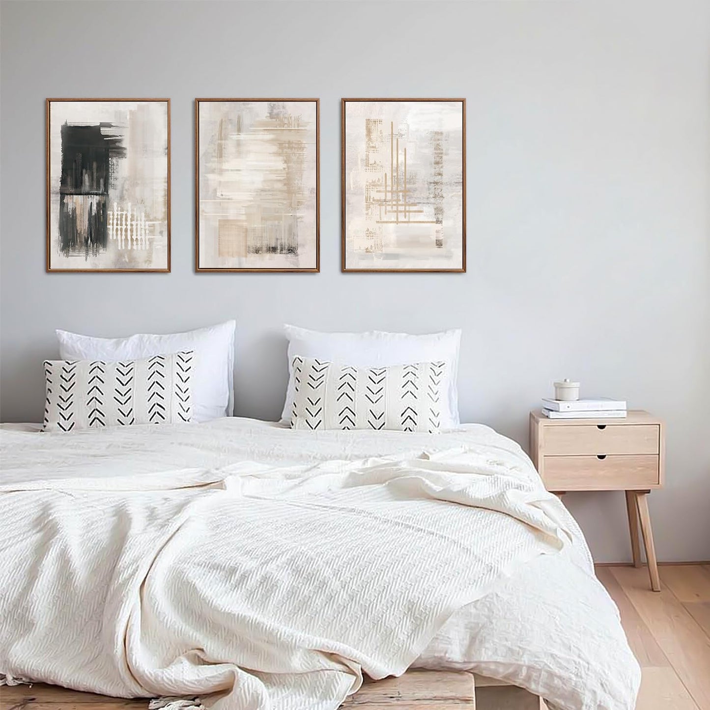 Framed Canvas Wall Art Prints, Set of 3 Mid Century Modern Wall Decor