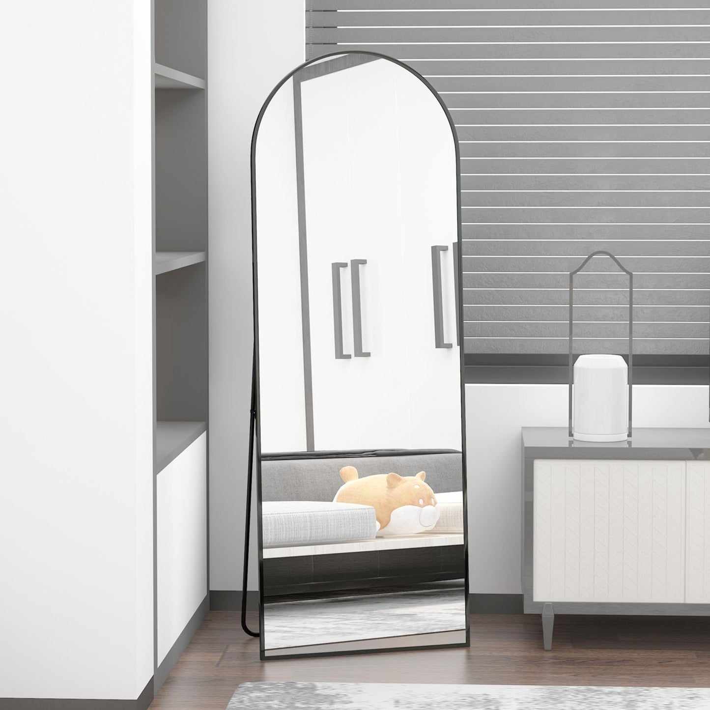 CASSILANDO Full Length Mirror165X60cm Arched Mirror, Black Floor Mirror with Standing Full Body Mirrors Hanging or Leaning Against Wall, for Cloakroom, Bedroom, Livingroom (Black)