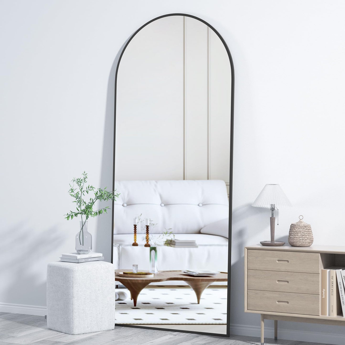 CASSILANDO Full Length Mirror165X60cm Arched Mirror, Black Floor Mirror with Standing Full Body Mirrors Hanging or Leaning Against Wall, for Cloakroom, Bedroom, Livingroom (Black)