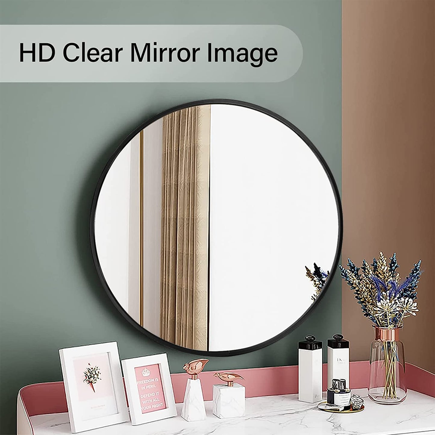 Warmiehomy Round Bathroom Mirror Wall Mounted Makeup Mirror with Frame for Bathroom Dressing Living Room Bedroom (Φ60cm, Gold)