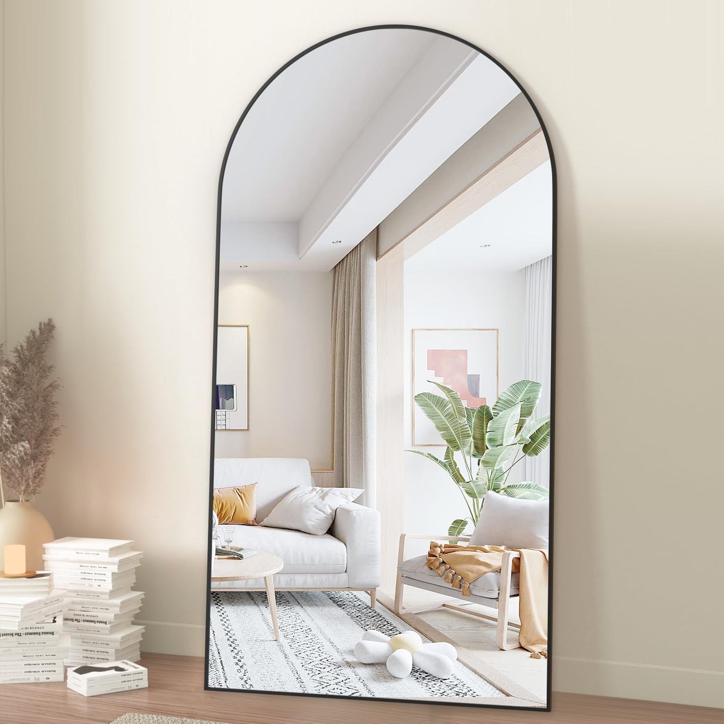 CASSILANDO Full Length Mirror165X60cm Arched Mirror, Black Floor Mirror with Standing Full Body Mirrors Hanging or Leaning Against Wall, for Cloakroom, Bedroom, Livingroom (Black)