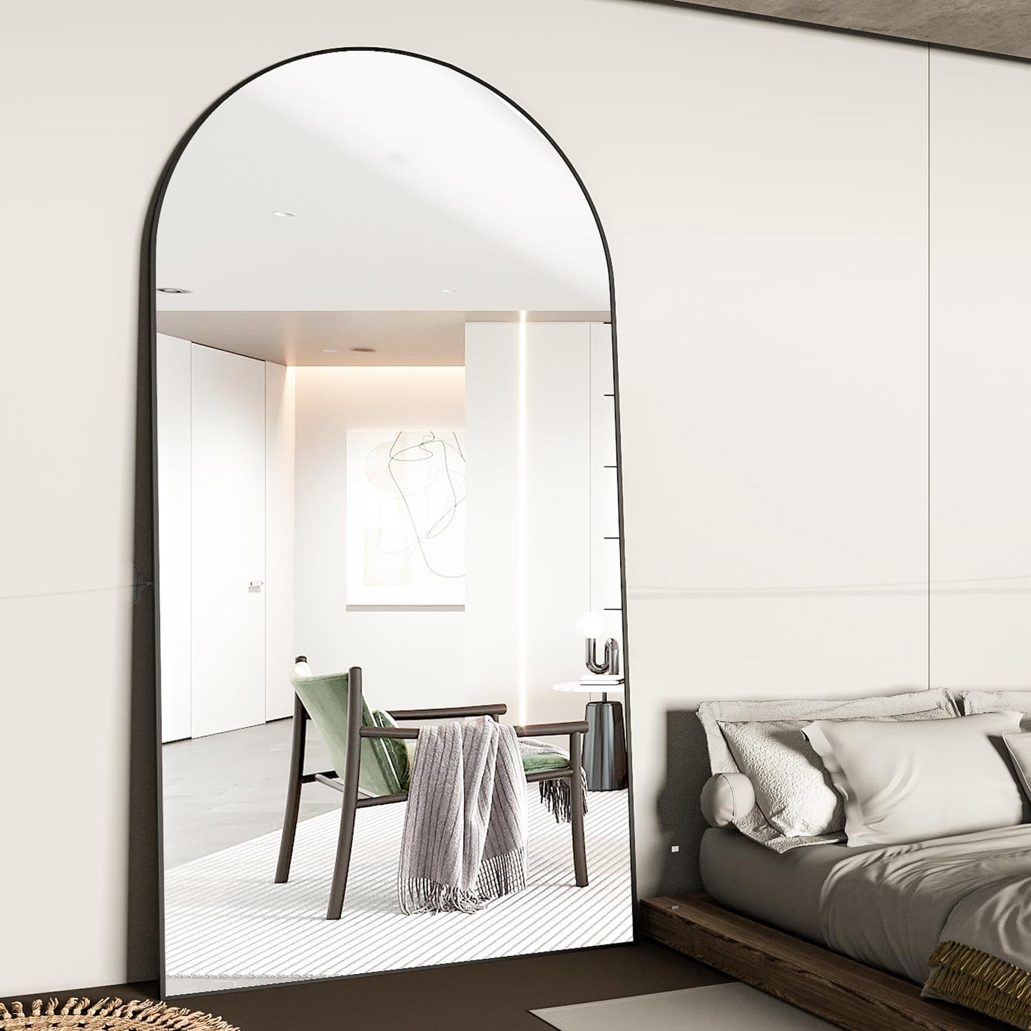 CASSILANDO Full Length Mirror165X60cm Arched Mirror, Black Floor Mirror with Standing Full Body Mirrors Hanging or Leaning Against Wall, for Cloakroom, Bedroom, Livingroom (Black)