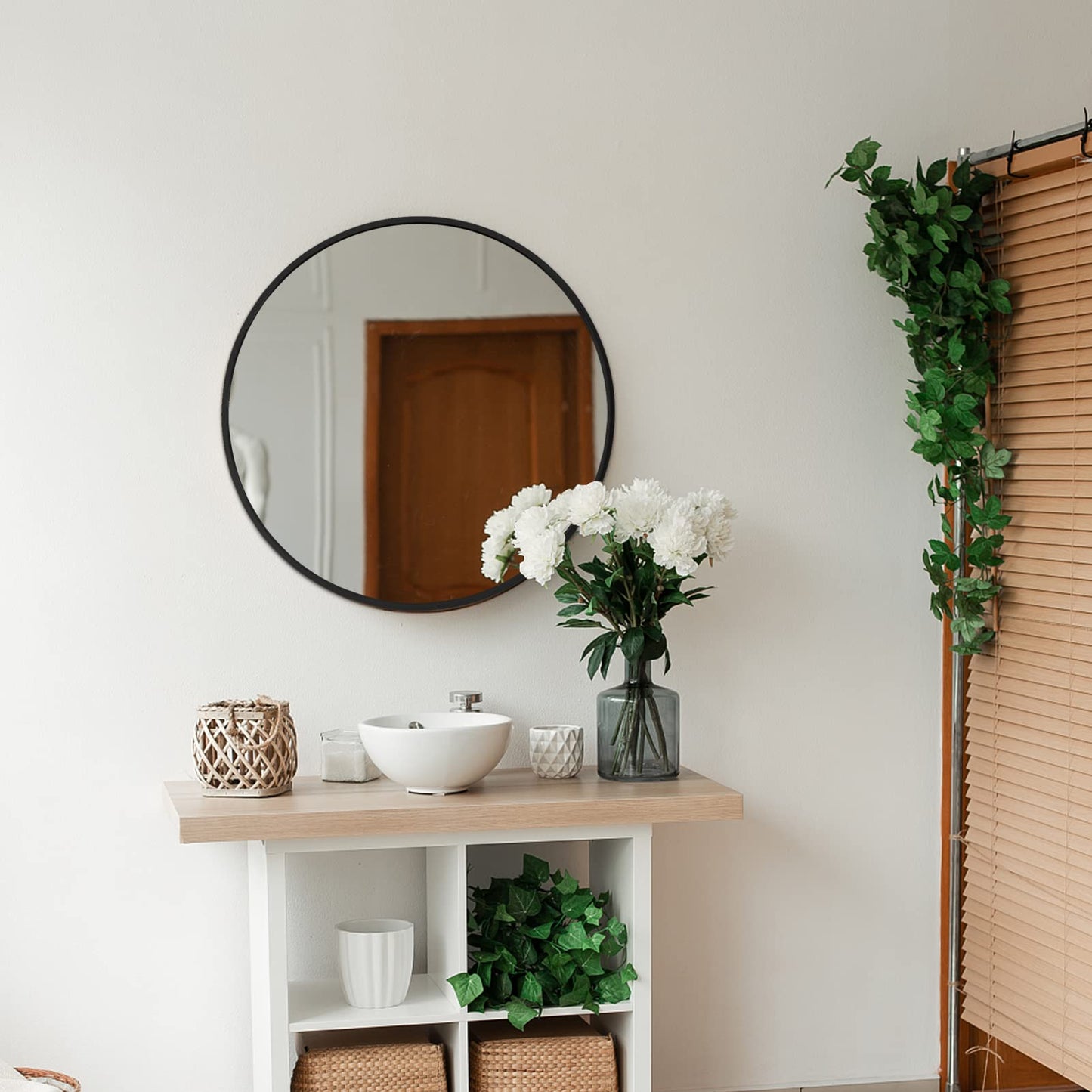 Warmiehomy Round Bathroom Mirror Wall Mounted Makeup Mirror with Frame for Bathroom Dressing Living Room Bedroom (Φ60cm, Gold)