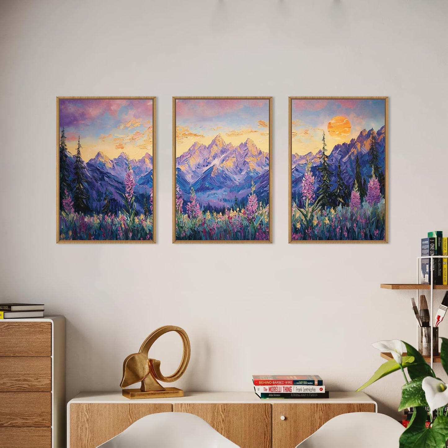 Framed Canvas Wall Art Prints, Set of 3 Mid Century Modern Wall Decor