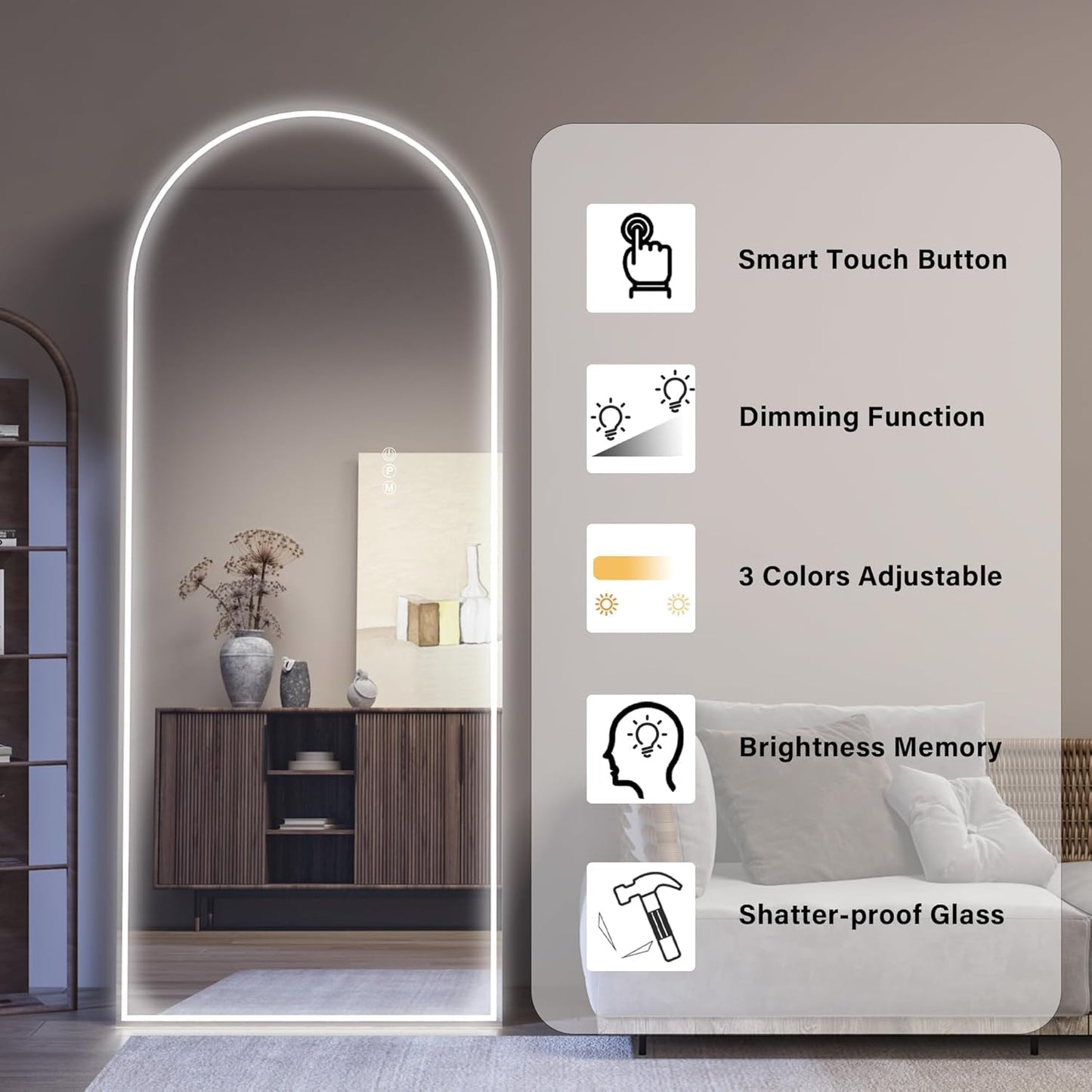 CASSILANDO Full Length Mirror165X60cm Arched Mirror, Black Floor Mirror with Standing Full Body Mirrors Hanging or Leaning Against Wall, for Cloakroom, Bedroom, Livingroom (Black)