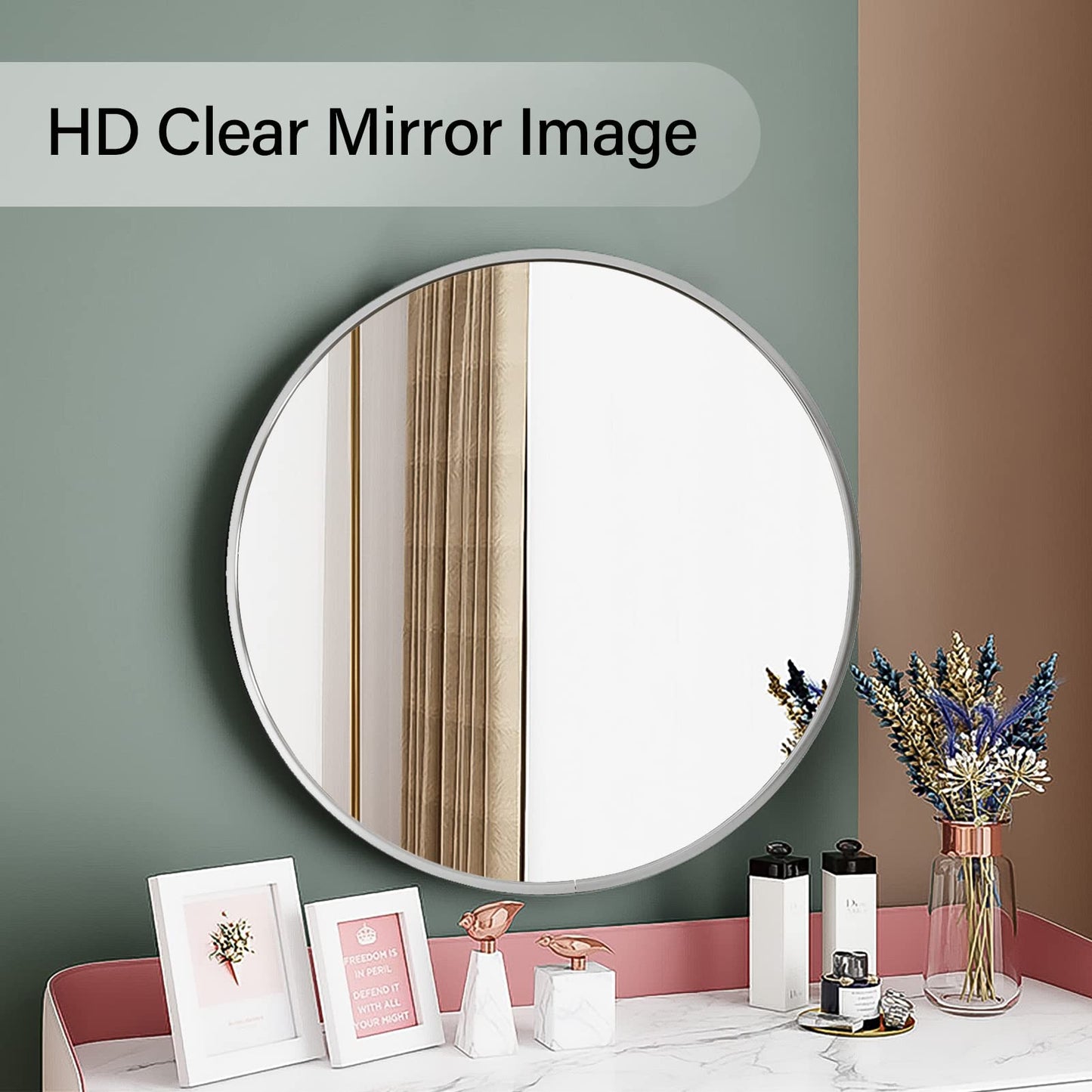 Warmiehomy Round Bathroom Mirror Wall Mounted Makeup Mirror with Frame for Bathroom Dressing Living Room Bedroom (Φ60cm, Gold)