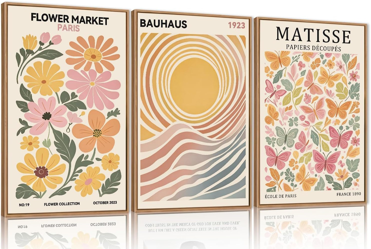 Framed Canvas Wall Art Prints, Set of 3 Mid Century Modern Wall Decor