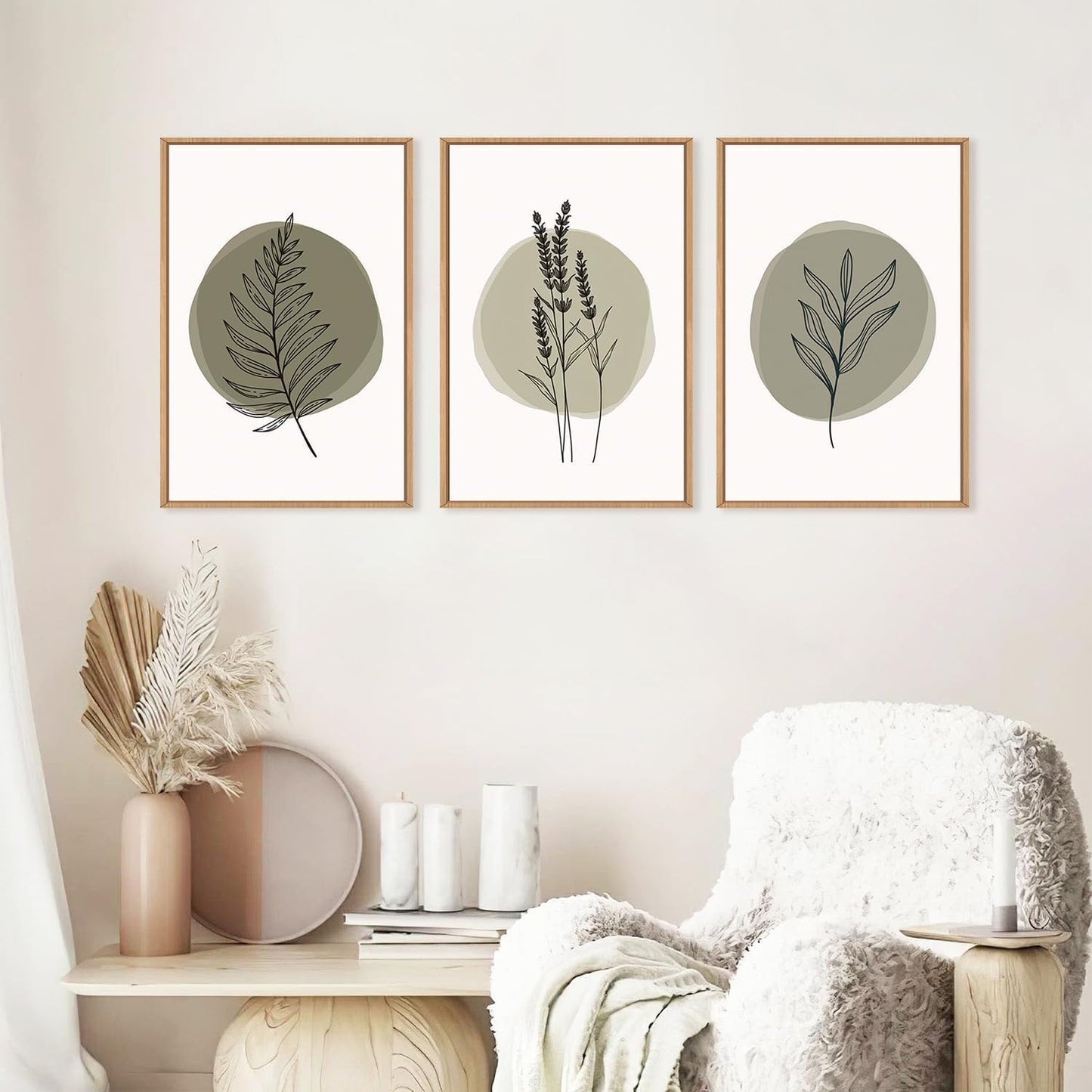 Framed Canvas Wall Art Prints, Set of 3 Mid Century Modern Wall Decor